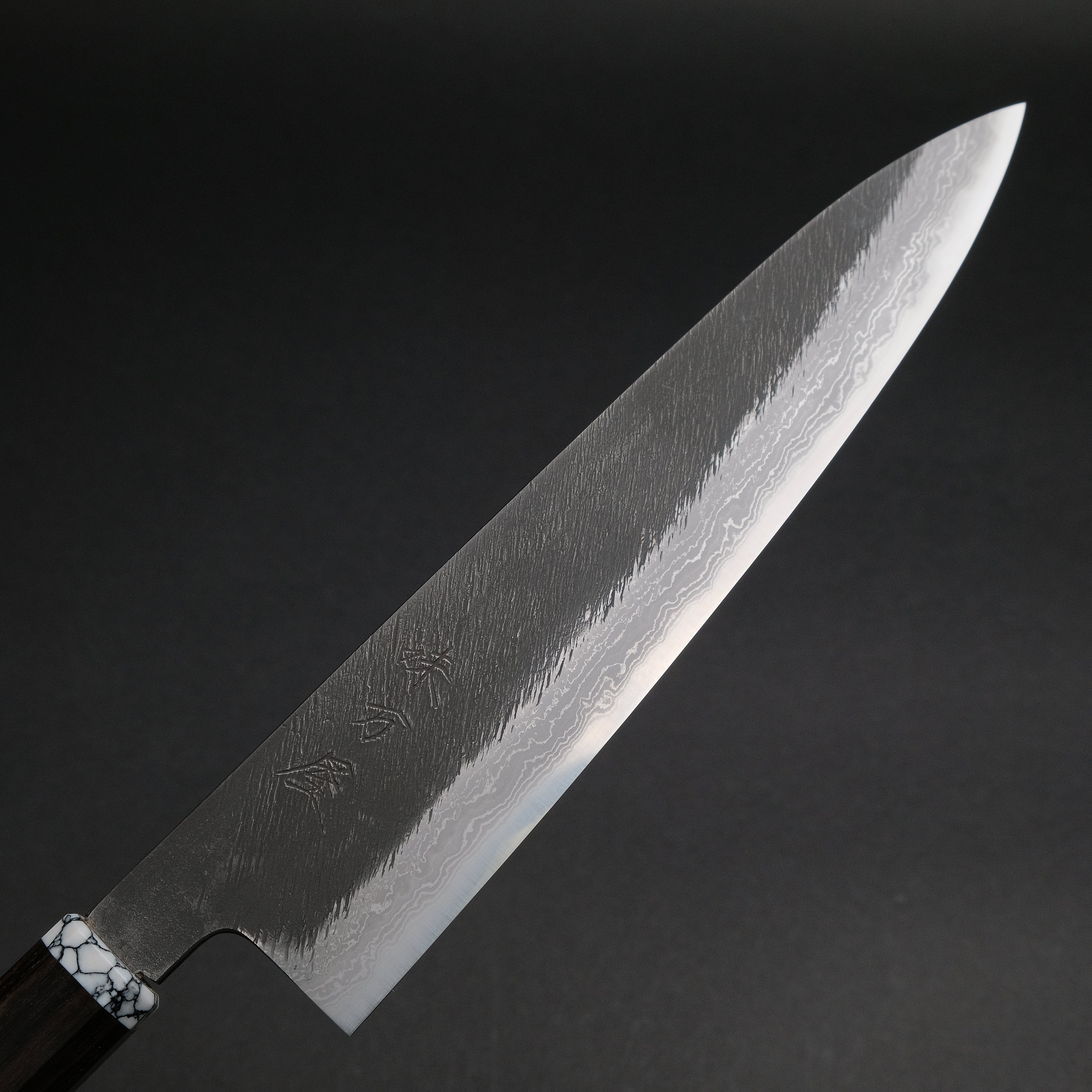 Premium Ajikataya White #2 Matsuba Damascus Gyuto 240mm Japanese Chef Knife with Ebony & TQ Handle (#07) - Perfect for Sushi, Meat Slicing & Professional Kitchen Use