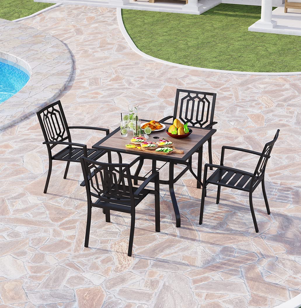 PHI VILLA 37 Inch Square Outdoor Dining Table and 4 Chairs Set - Wood-Like Patio Furniture for Garden, Backyard, Balcony - Weather-Resistant Bistro Set for Dining, Entertaining, Relaxing
