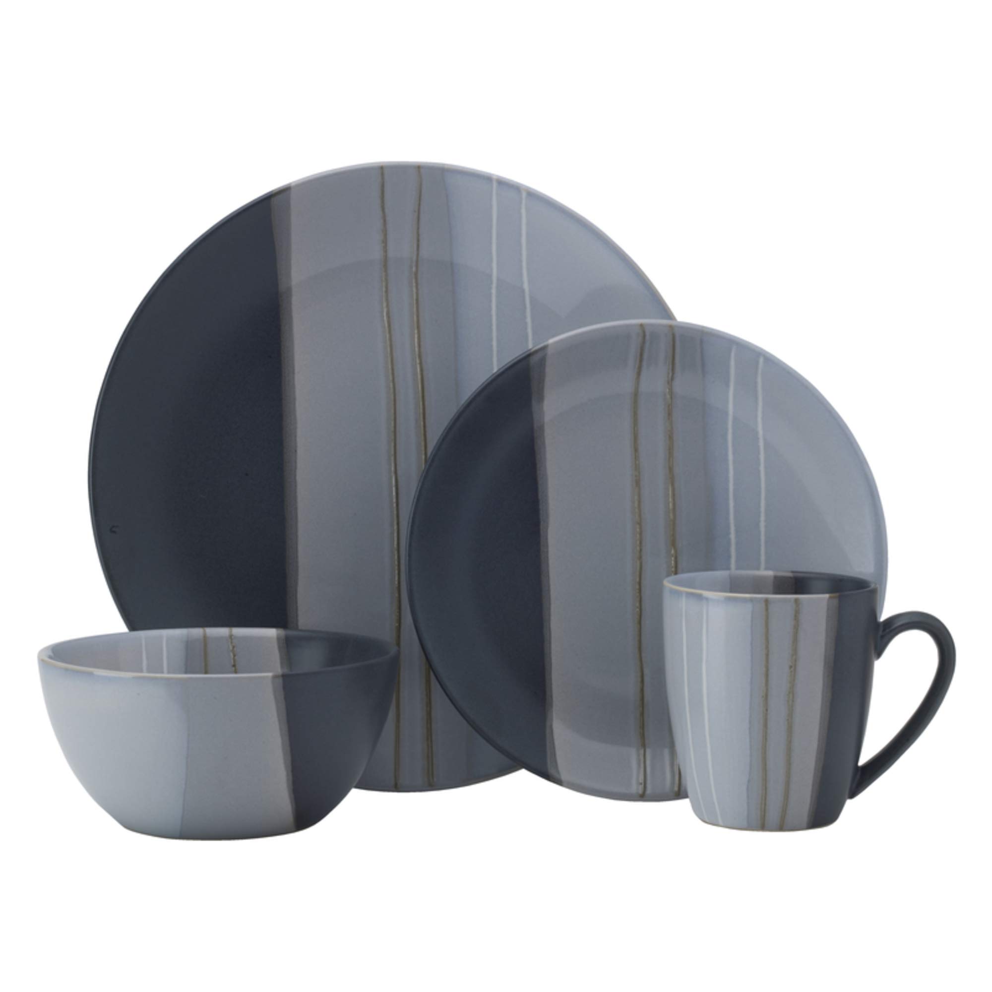 Pfaltzgraff Parker Gray 16-Piece Dinnerware Set for 4 - Modern Stoneware Plates, Bowls & Mugs - Durable Dish Set for Everyday Dining, Family Meals & Entertaining Guests