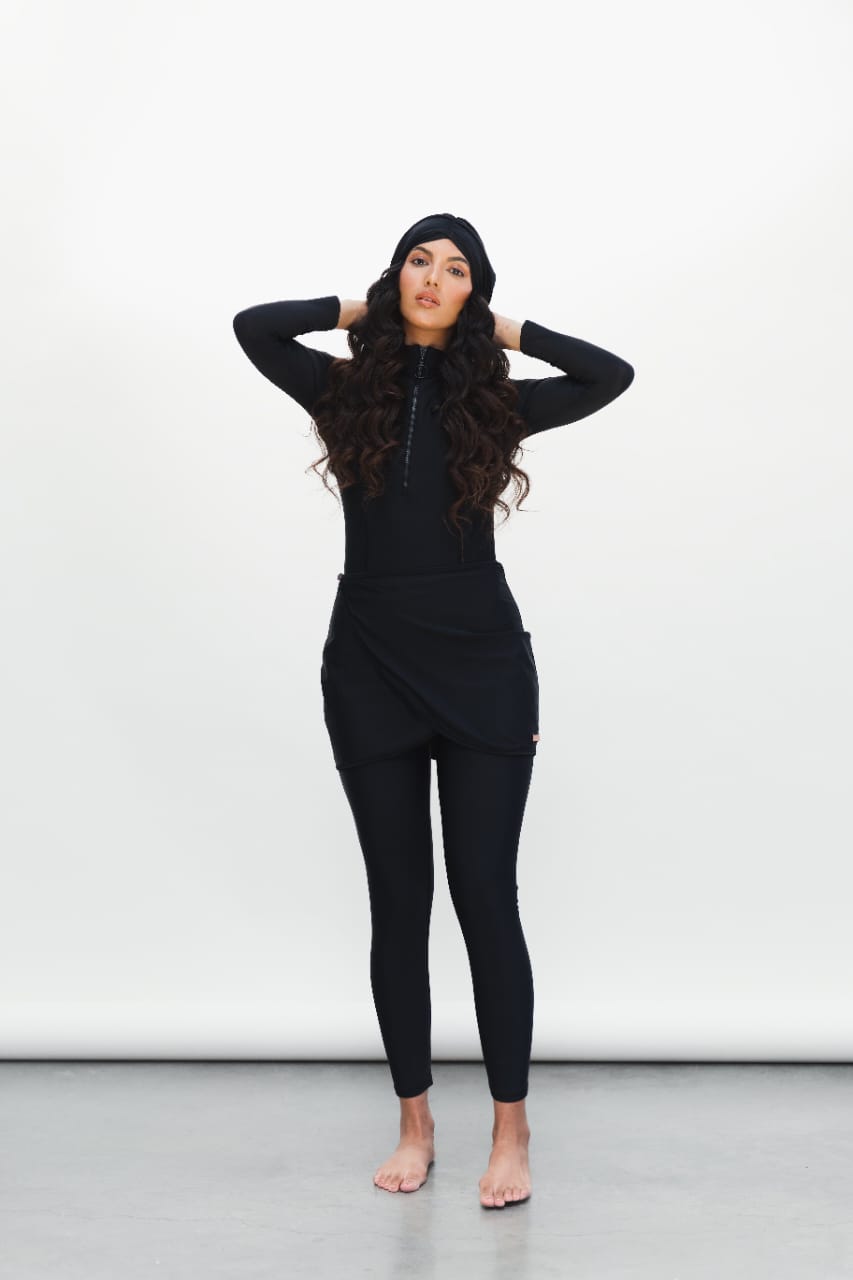 Black Modest Swimsuit for Women - Full Coverage One Piece Bathing Suit - Perfect for Beach, Pool, and Vacation