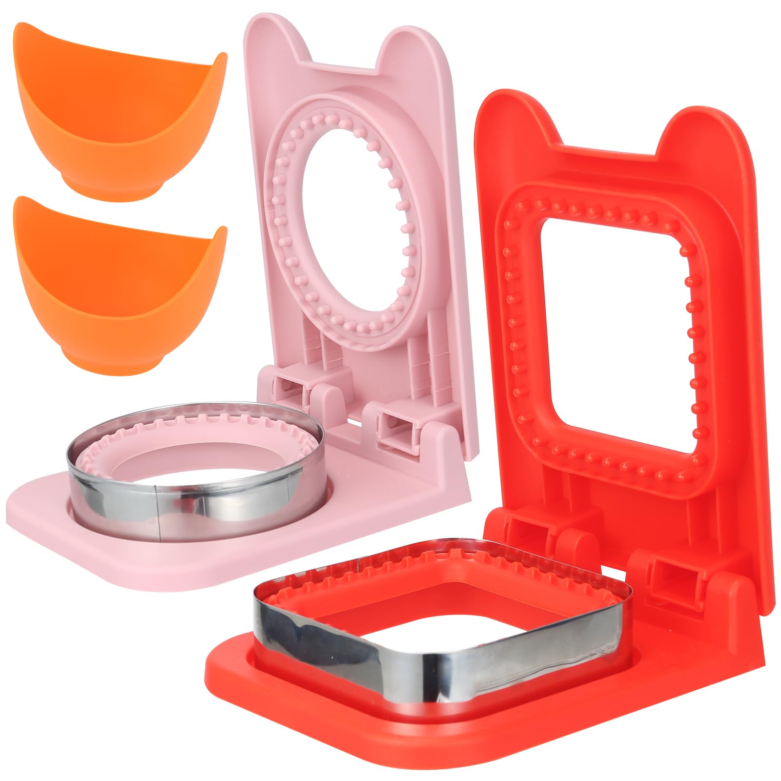 2 PCS Uncrustables Sandwich Maker for Kids - Round & Square Crustless Sandwich Cutter and Sealer (Red & Pink) - Perfect for School Lunch Boxes, Bento Boxes, and Quick Snacks at Home