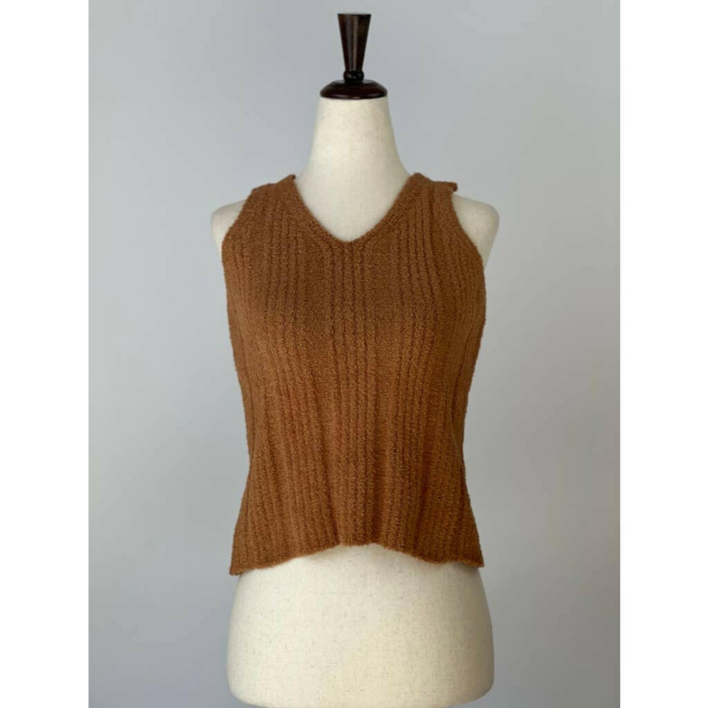 Luxury Ribbed V-Neck Solid Color Top in Caramel - Elegant Casual Wear for Women, Perfect for Office, Date Night & Everyday Outfits