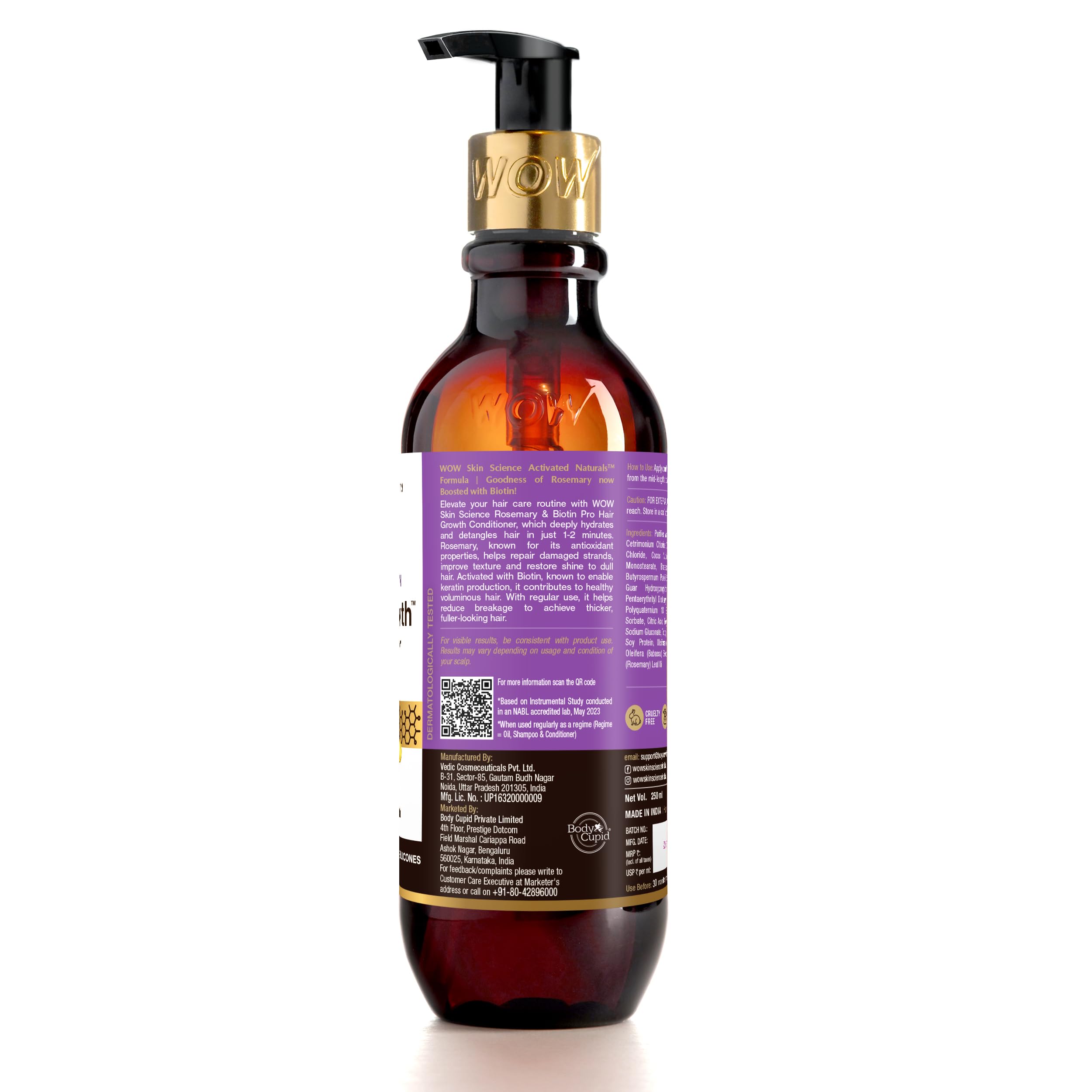 WOW Skin Science Rosemary & Biotin Hair Conditioner for Hair Growth - Anti Hair Fall, Prevents Tangles & Revives Dull Hair - 250ml (Pack of 1) - Perfect for Daily Hair Care & Damaged Hair Repair