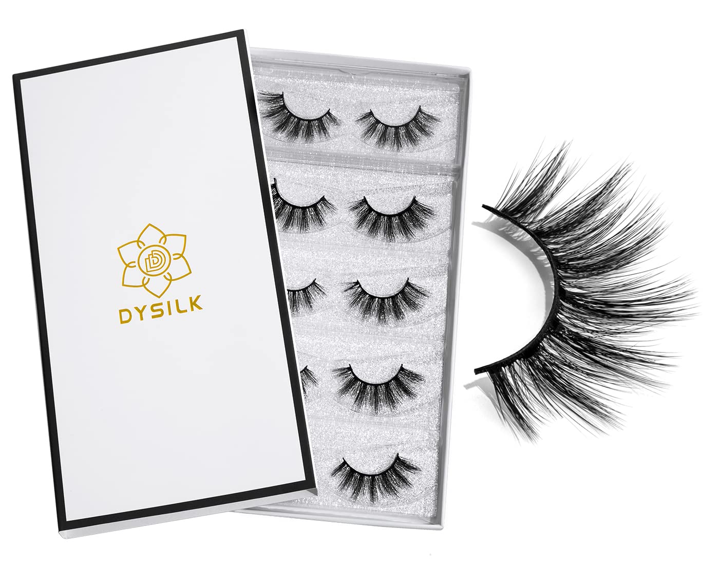 DYSILK 5 Pairs 6D Wispy Mink False Eyelashes - Natural Look Reusable Eyelash Extensions Kit (002-16mm) for Everyday Wear, Parties & Special Occasions