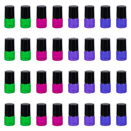 **Healifty 40pcs 1ml Essential Oil Roller Bottles with Stainless Steel Roller Balls - Glass Vials for Aromatherapy, Perfume Oils & Sample Testing - Perfect for DIY Blends, Travel & Relaxation**