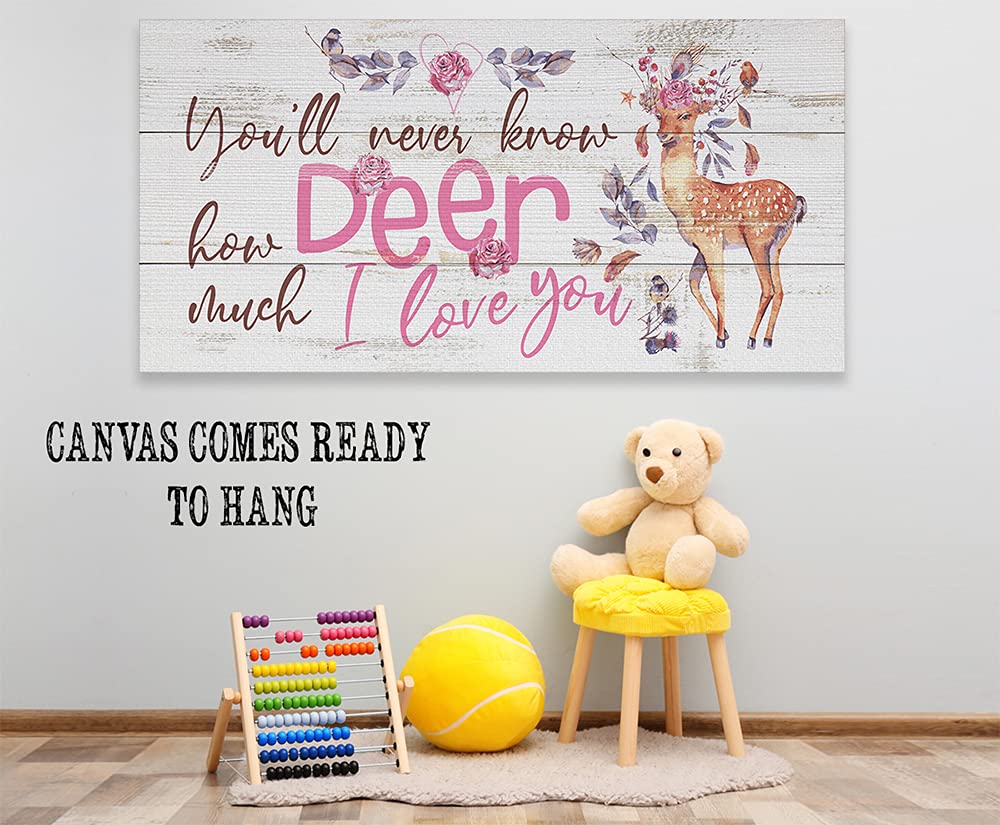 Deer Love Woodland Animal Wall Art - Inspirational Nursery Decor, Baby Shower Gift, 30x60 Stretched Canvas Print for Girls Bedroom & Kids Room - Perfect for Nursery Wall Decor and Baby Shower Present