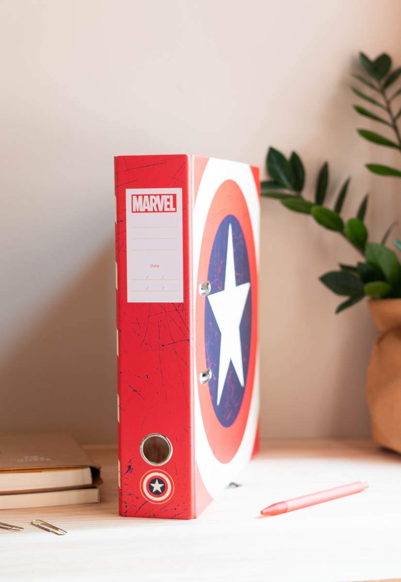 Marvel Captain America Lever Arch File Organizer - 11x12.6 Inches (28x32cm) A4 Ring Binder for Paperwork | Office Supplies, School Folders, Marvel Gifts & Stationery | Perfect for Home Office, Classroom & Comic Book Fans