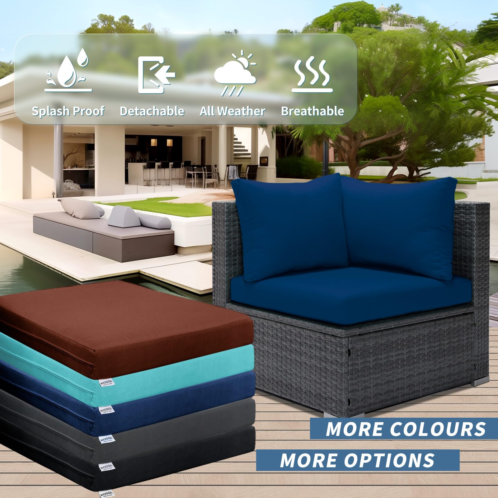 FINCATI 20-Pack 27x27 Inch Navy Blue Outdoor Cushion Covers - Waterproof Replacement Slipcovers for Patio Furniture, Sectional Sofa & Deck Chairs - Perfect for Backyard, Poolside & Garden Use