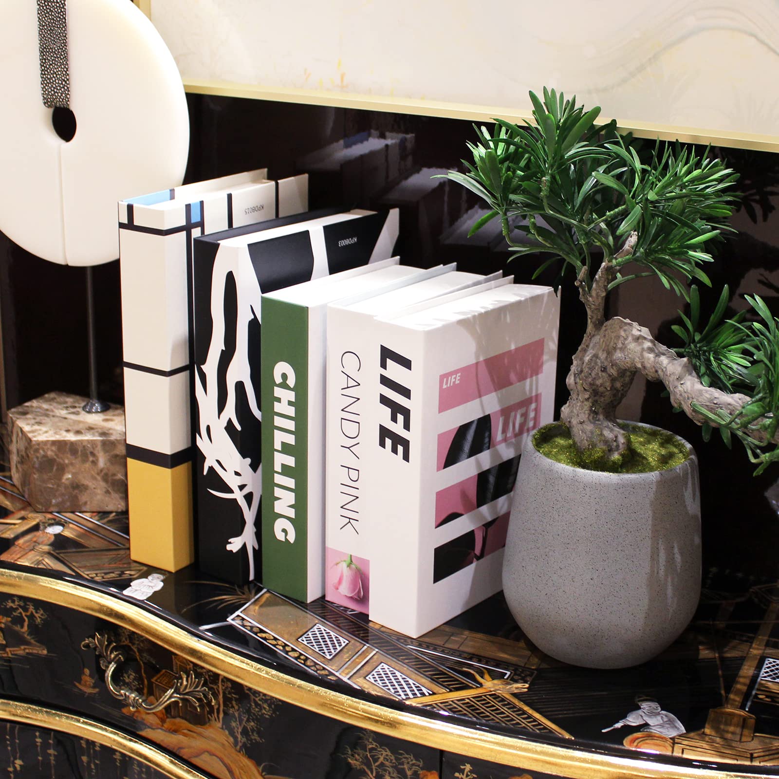 Decorative Faux Books Set - Black & White Hardcover Fake Books for Home Decor, Bookshelf & Entry Table Decor, Living Room & Office Decoration (Green)