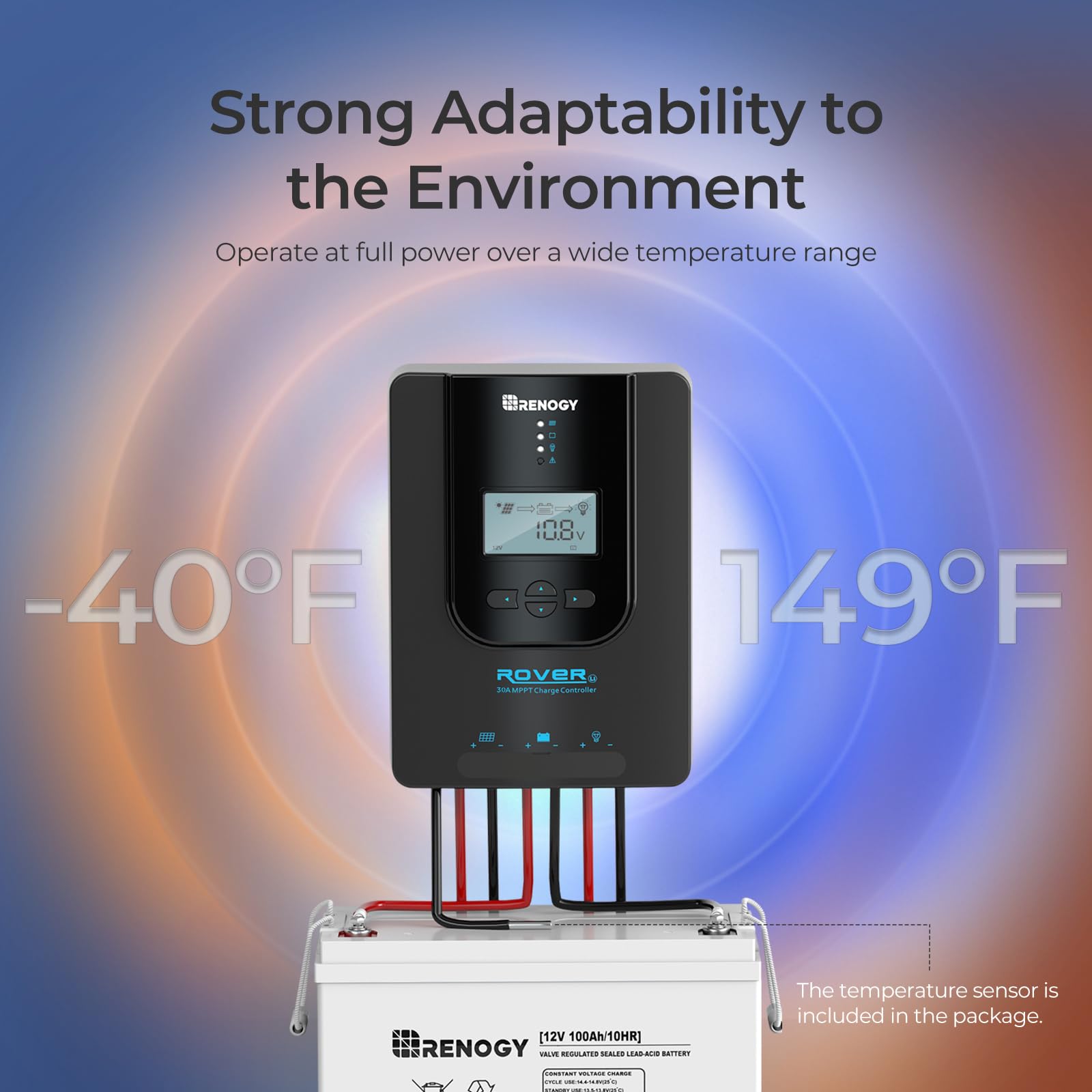 Renogy Rover 30A MPPT Solar Charge Controller with LCD Display - 12V/24V Battery Regulator for RV, Marine, Off-Grid Solar Power Systems