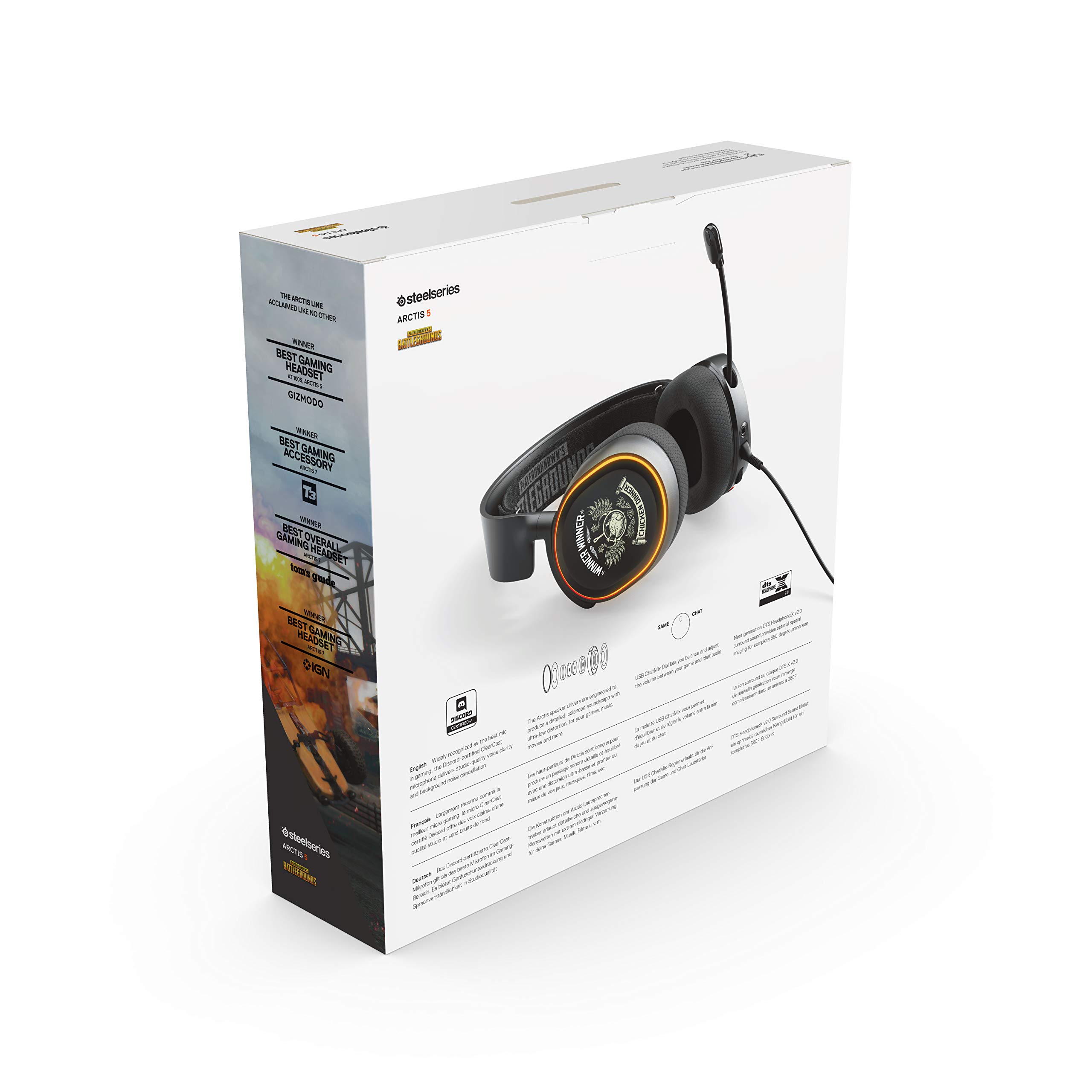 SteelSeries Arctis 5 PUBG Limited Edition Gaming Headset with RGB Lighting & DTS Headphone:X v2.0 Surround Sound - Noise Cancelling Mic for PC, PS4, Xbox - Perfect for FPS Gaming, Streaming & Esports Tournaments