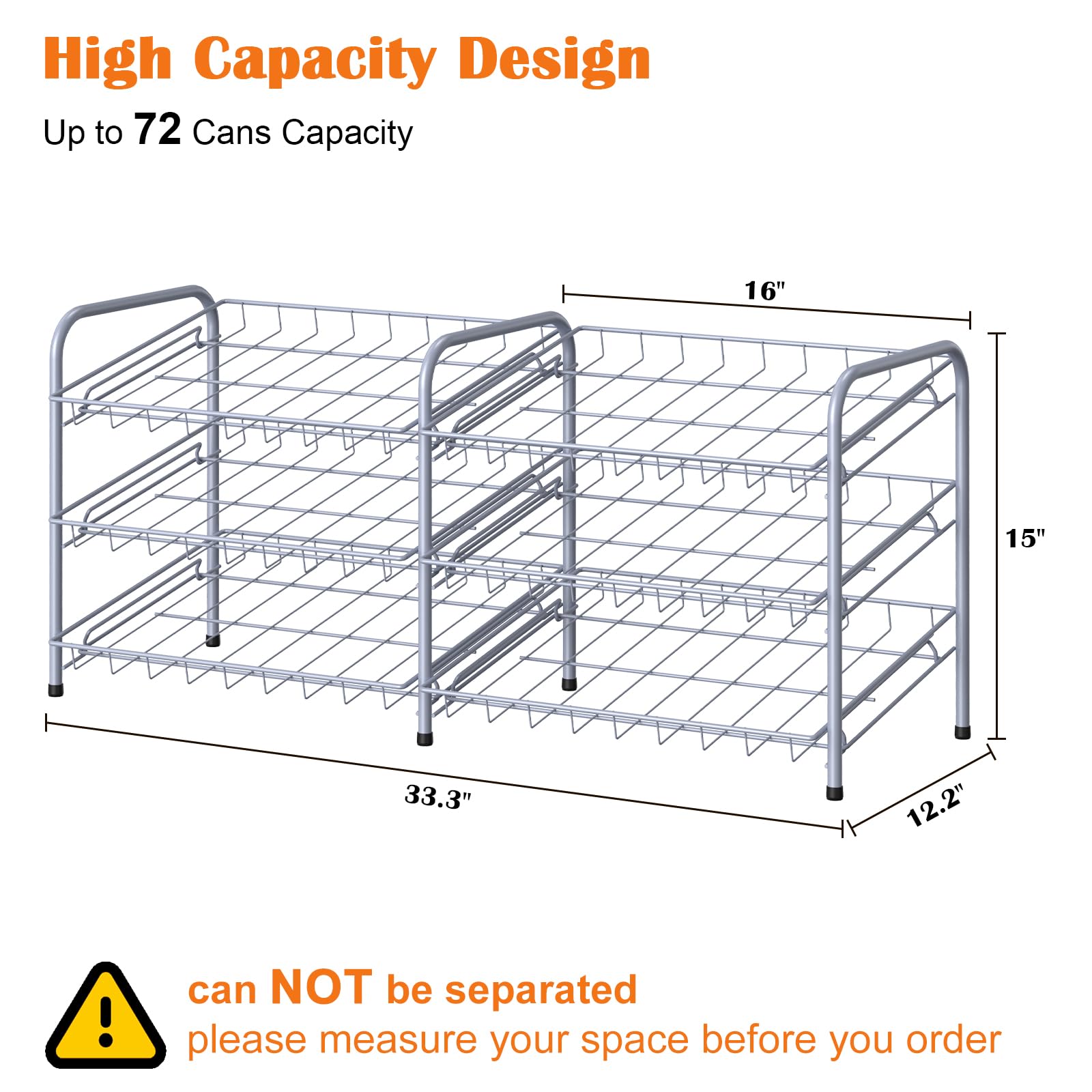3-Tier Can Organizer for Pantry - Holds 72 Cans | Space-Saving Can Dispenser Rack for Kitchen Cabinets & Countertops | Durable Silver Metal Canned Food Storage Solution (Perfect for Small Kitchens & Pantry Organization)