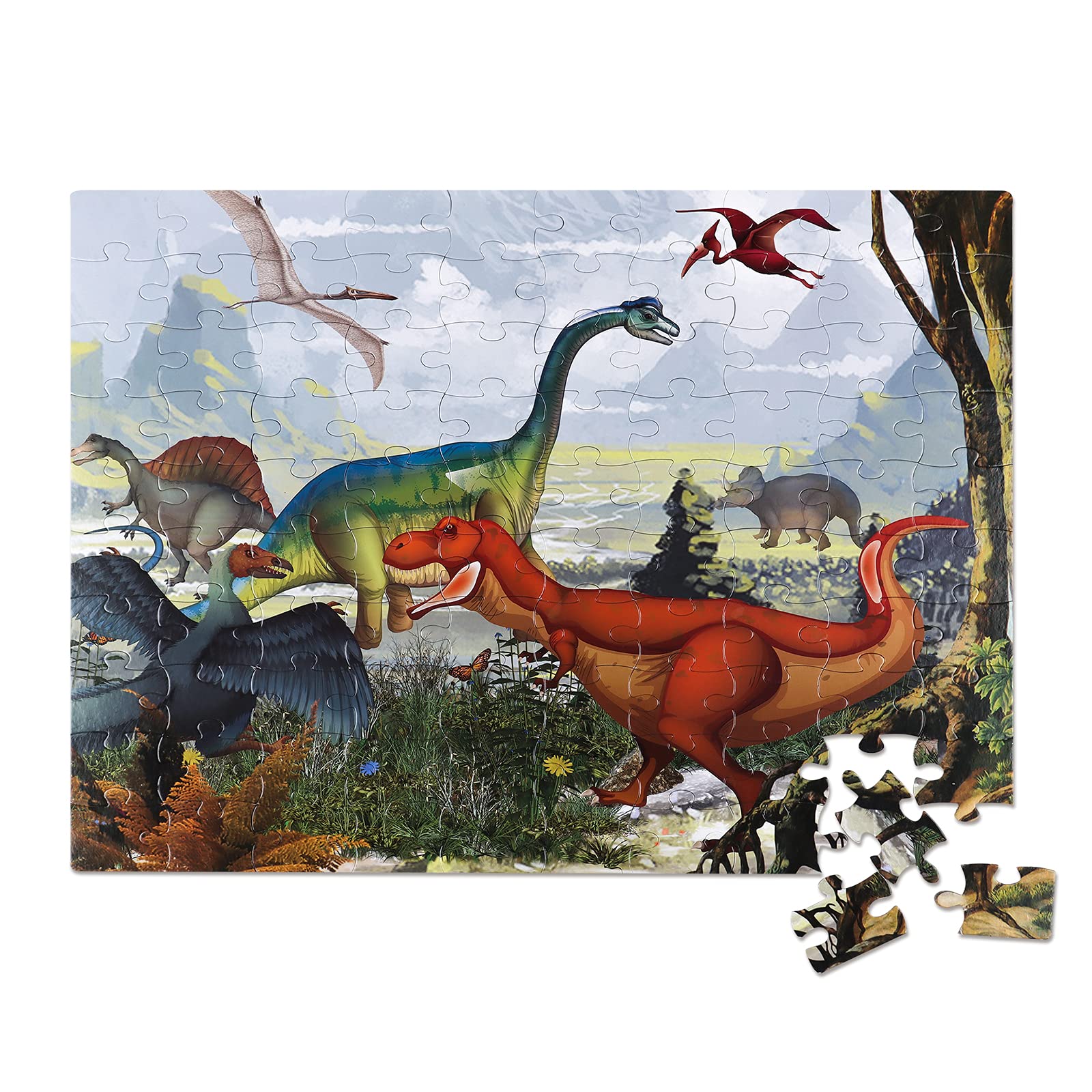 100-Piece Dinosaur Jigsaw Puzzle for Kids Ages 4-8 - Large Floor Puzzle with Gift Box (25.2 x 18 Inches) - Educational Learning Toys for Boys & Girls - Perfect for Birthday Gifts, Classroom Activities & Family Game Night