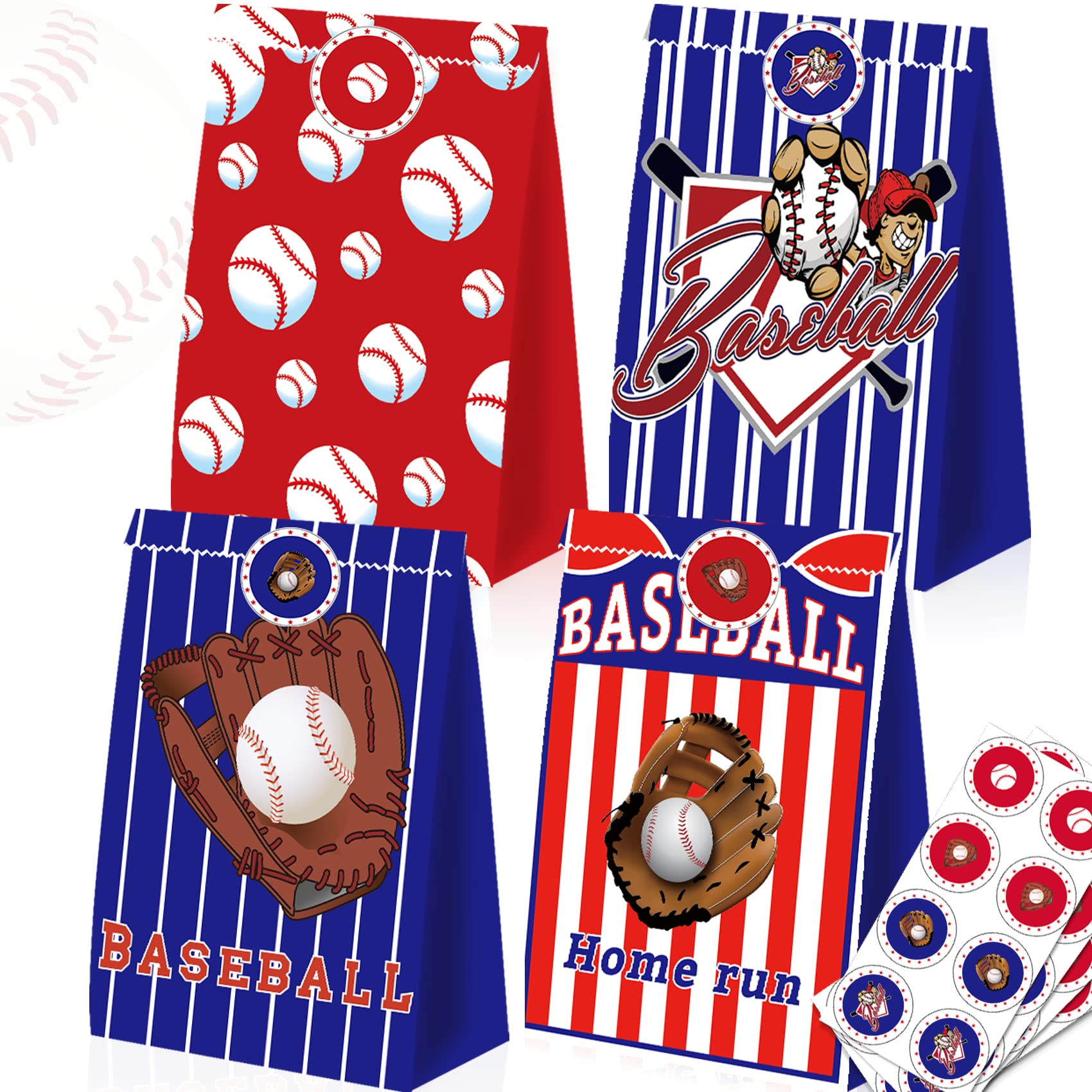 24 PCS Baseball Themed Party Favor Bags - Baseball Goodie Bags for Kids, Boys & Girls - Perfect for Baseball Birthday Parties, Team Snacks, Candy Treats & Sports Decorations