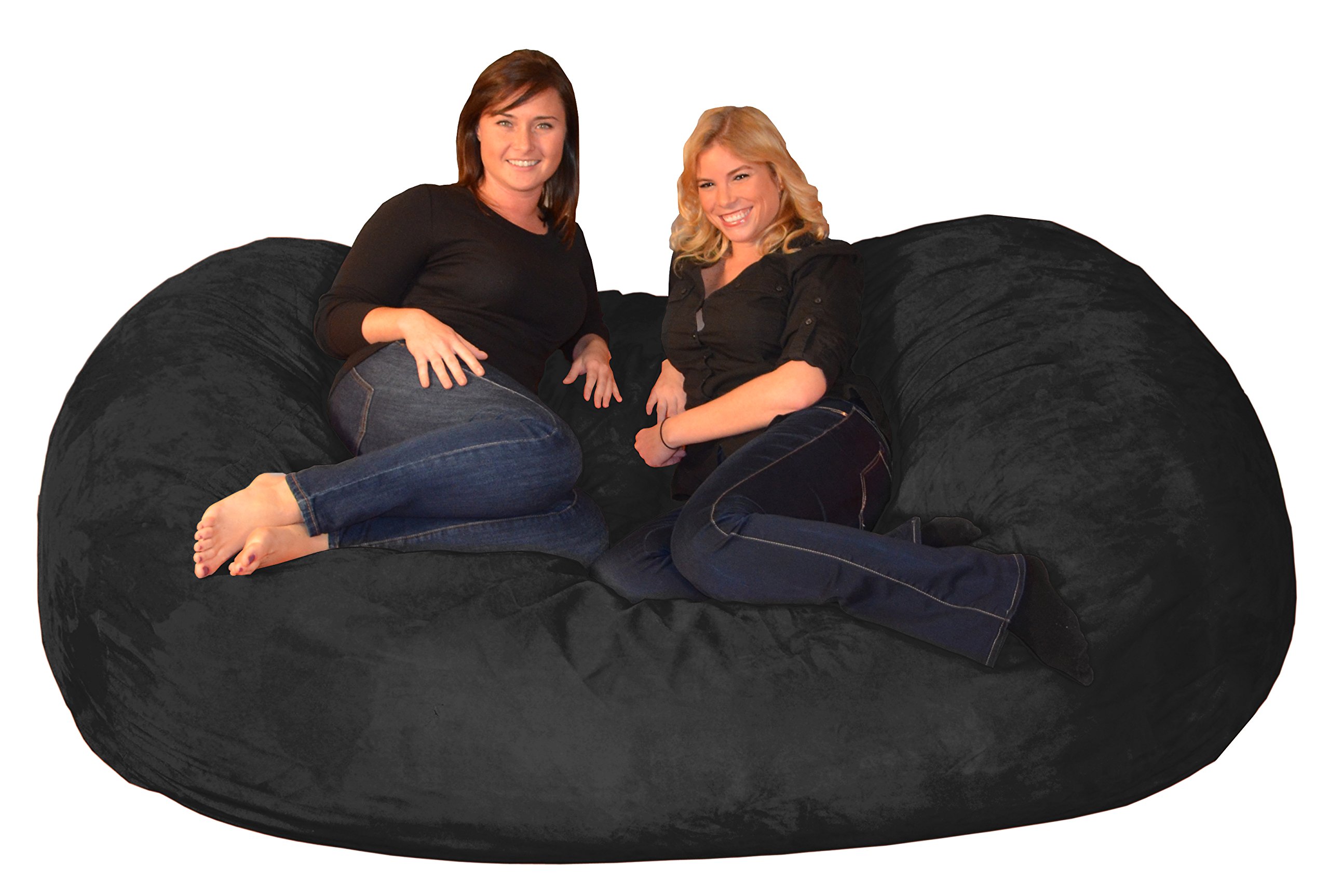 Chill Sack 7.5-Feet Memory Foam Bean Bag Chair - Ultra Soft Lounger for Adults & Teens, Black - Perfect for Gaming, Movie Nights & Relaxation in Bedroom or Living Room