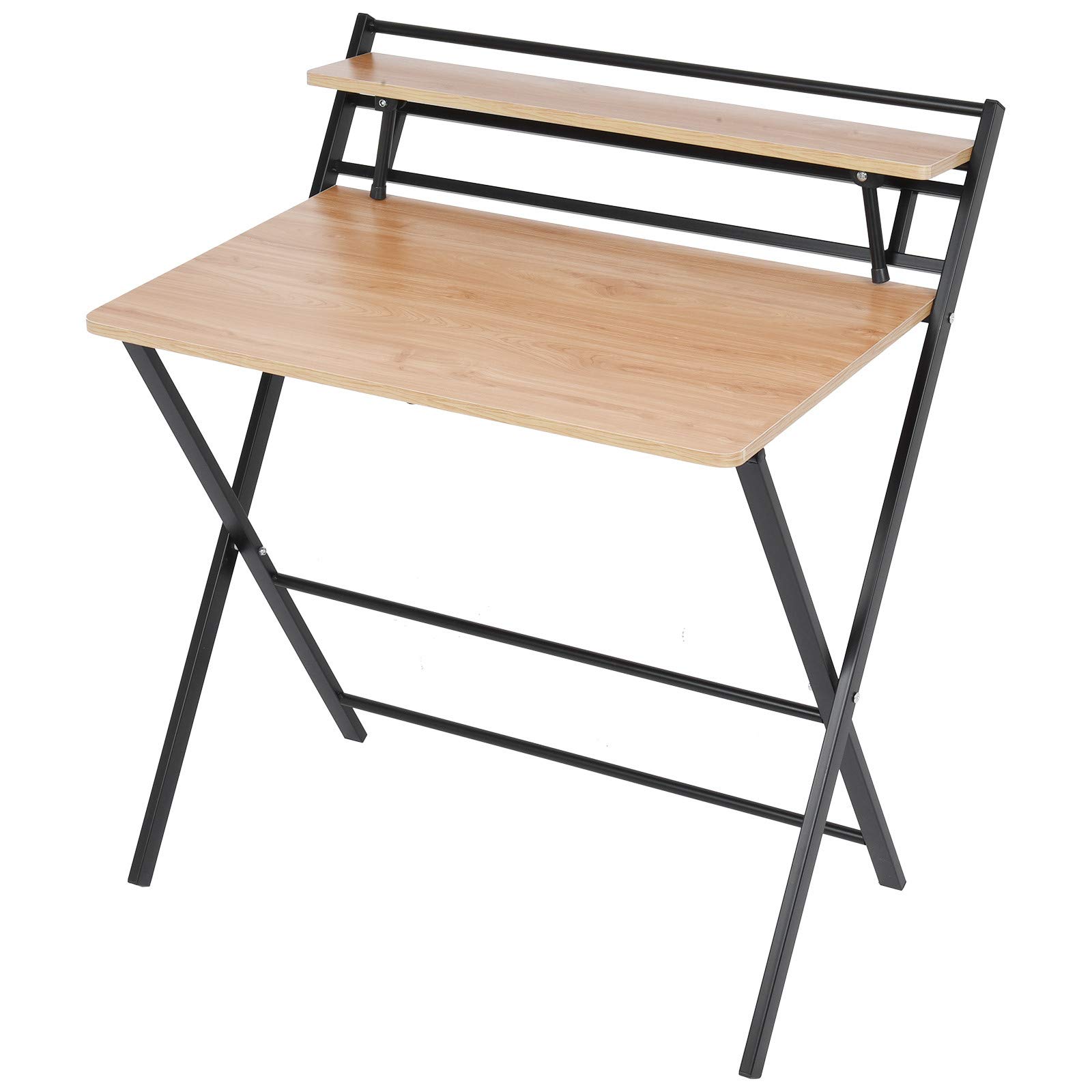 2-Tier Folding Desk for Small Spaces - No Assembly Home Office Desk & Laptop Writing Table | Compact Study Desk for Apartments, Dorms & Workspaces | Fast US Shipping (Brown)
