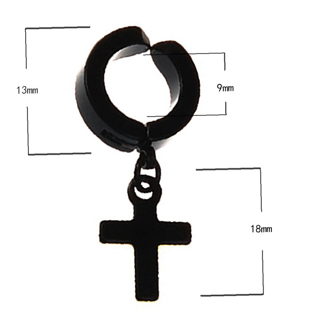 Stainless Steel Clip-On Earrings for Women - Dangling Cross Hoop Punk Style Unisex Ear Clips | Fashion Accessories for Parties, Gifts & Everyday Wear