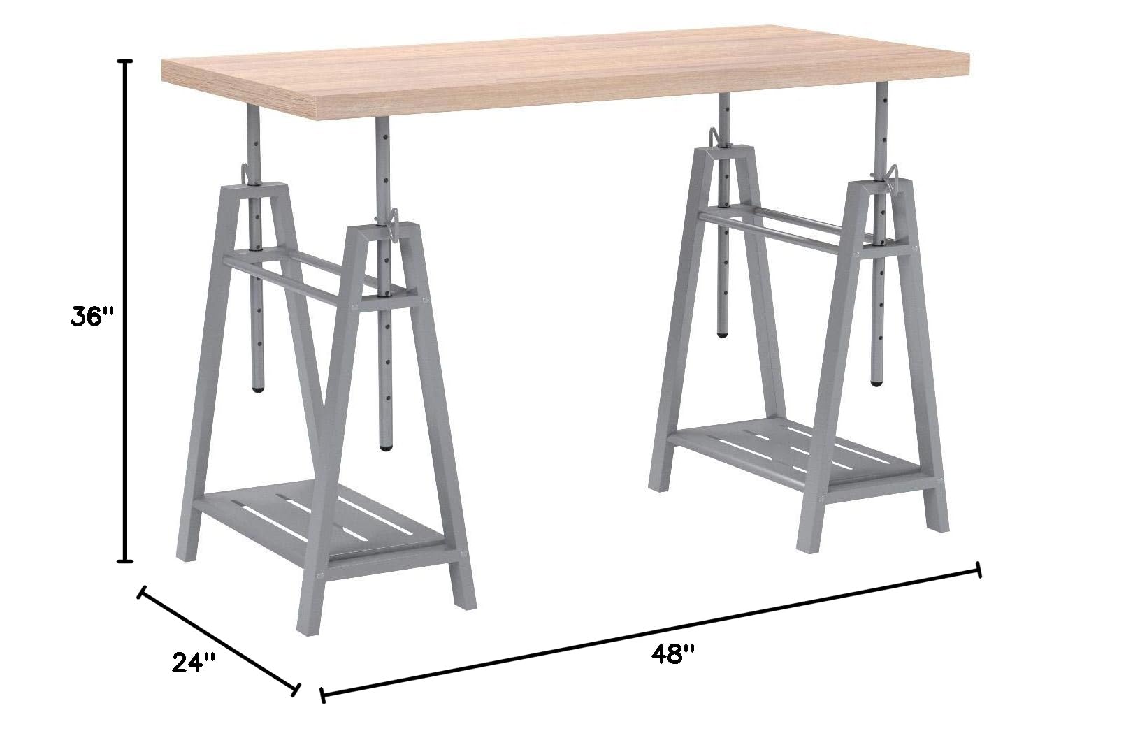 Adjustable Height Writing Desk with Sturdy Metal Base - Cross Hatch Birch Finish for Home & Office | Modern American Furniture Classic | Perfect for Small Spaces, Remote Work & Study Areas