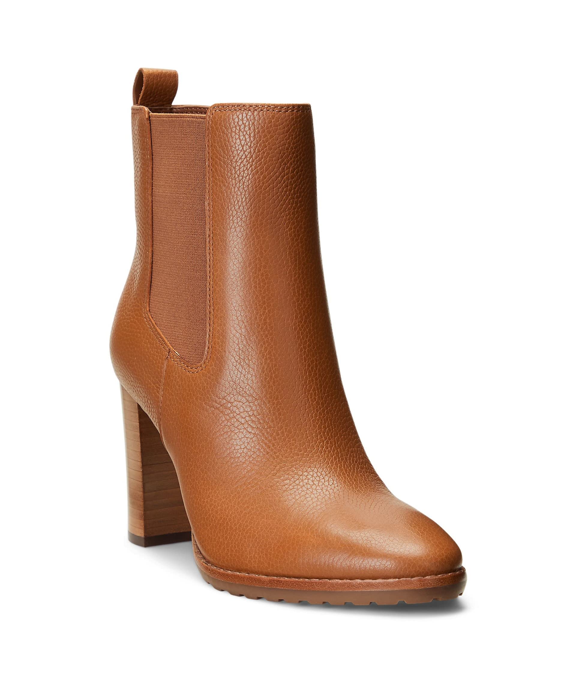 Lauren Ralph Lauren Women's Mylah Leather Ankle Boots - Stylish Tumbled Leather Booties for Women, Perfect for Office, Casual Outfits & Fall Fashion