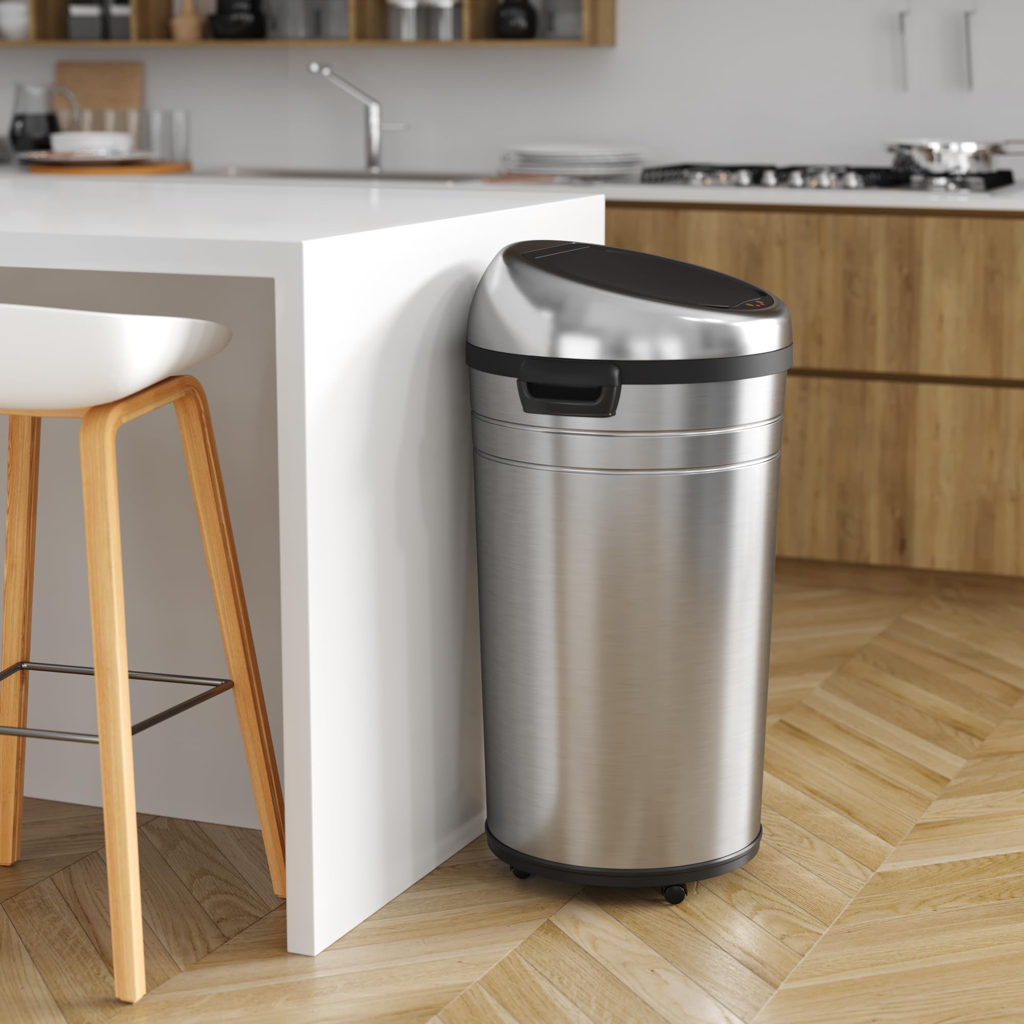 iTouchless Glide 23 Gallon Automatic Motion Sensor Trash Can with Odor Control & Wheels - Stainless Steel Kitchen & Office Garbage Bin (Battery/AC Adapter) - Perfect for Modern Homes, Offices & Restaurants
