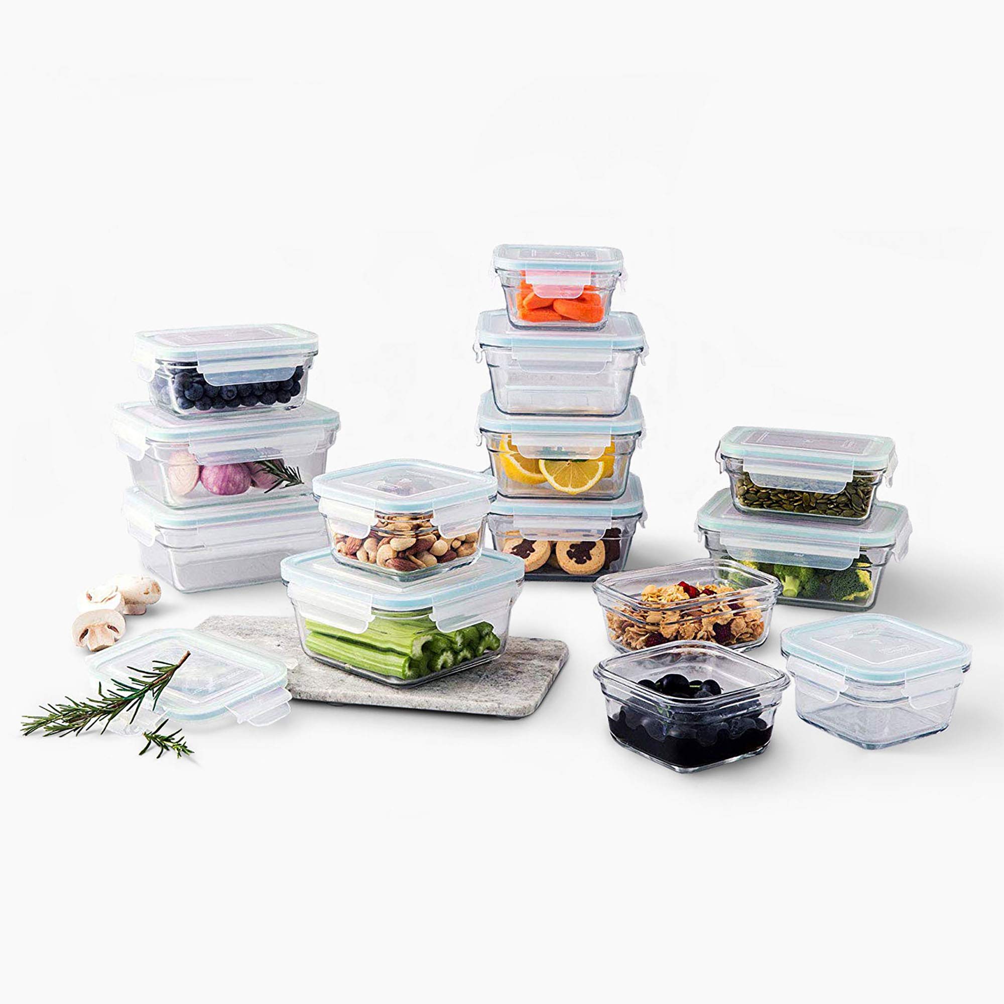 Glasslock 28-Piece Glass Food Storage Containers Set - Oven, Microwave & Freezer Safe - Airtight BPA-Free Containers for Meal Prep, Leftovers & Kitchen Organization