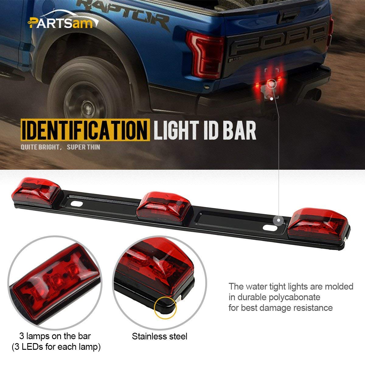Partsam 12V LED Boat & Trailer Light Kit - Waterproof Square Submersible Lights with Stop/Tail/Turn Signals & 14.17