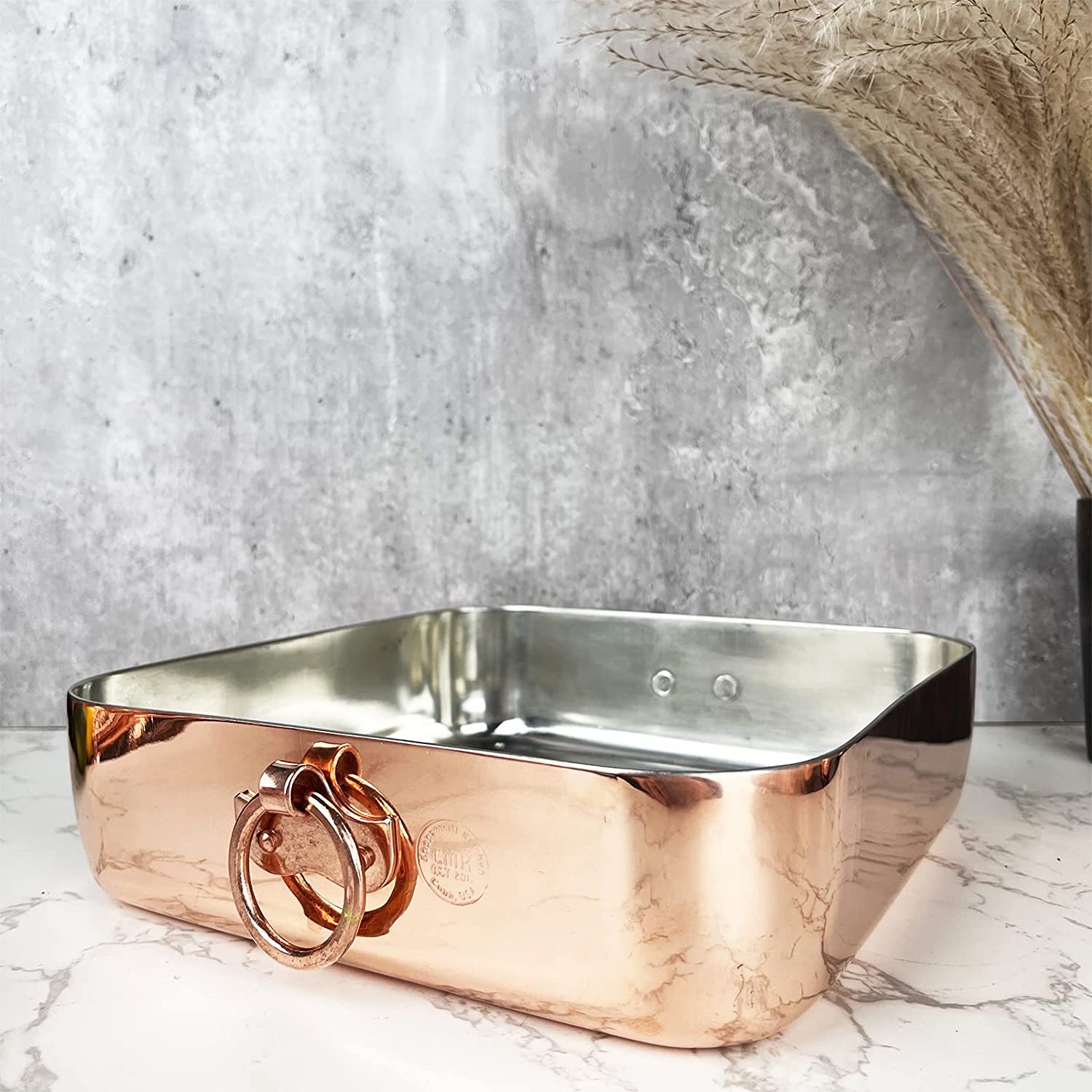 Vintage Inspired Copper & Brass Baking Dish - Authentic Tin Lined 9.5