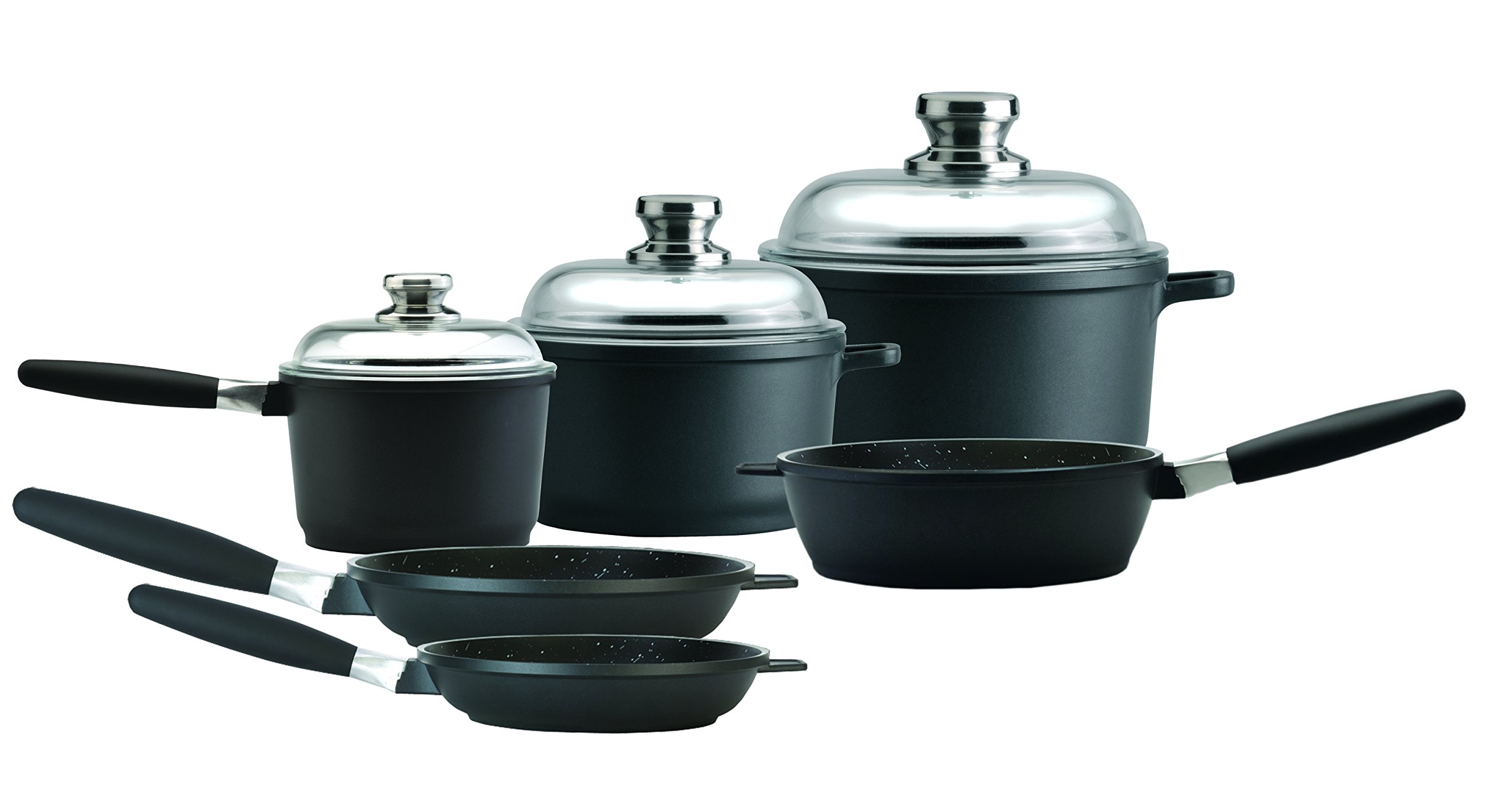BergHOFF EuroCAST 3-Piece Chef Set with Lids | Ceramic Titanium Nonstick Cookware | Lightweight Durable Cast Aluminum Construction | Oven-Safe Detachable Handle | European Design for American Kitchens | Perfect for Sauteing, Frying & Baking