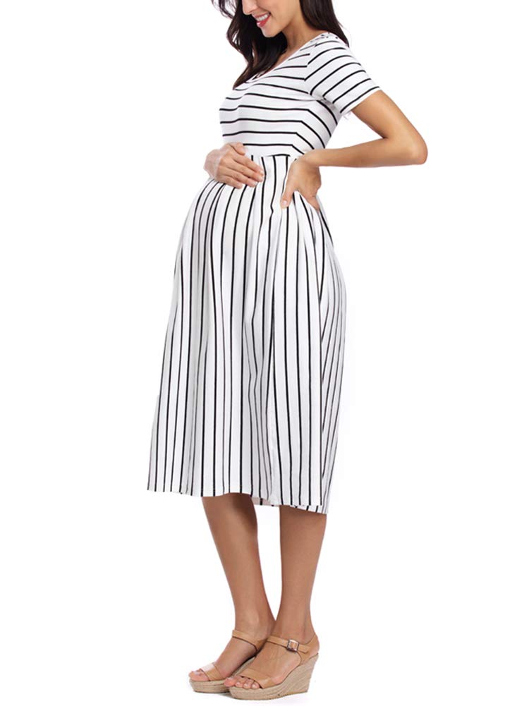 BBHoping Women's Casual Striped Maternity Dress - Short Knee-Length Pregnancy Clothes for Baby Shower, Nursing, Summer Outfits & Everyday Wear
