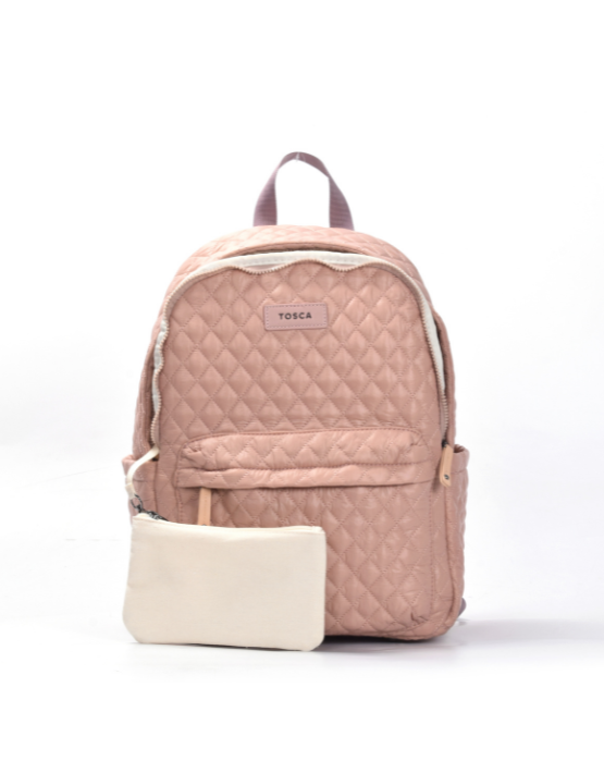 Tosca MET981 Metro Fashion Quilted 15-inch Laptop Backpack for Women & Men - Lightweight Water-Resistant School College Travel Bag - Mauve Pink for Work, Commuting, Business Trips & Daily Use