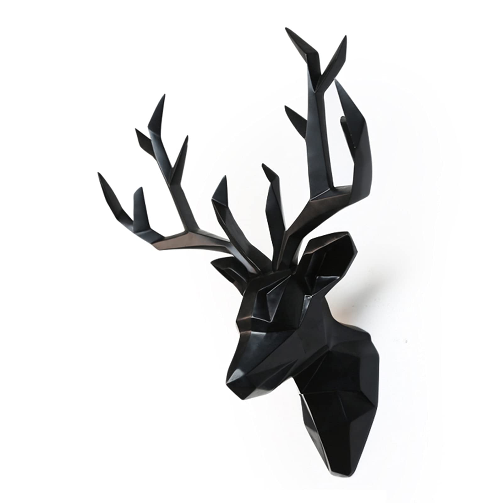 **Black Deer Head Wall Mount - Geometric Stag Head Wall Decor Art, Faux Taxidermy Resin Animal Sculpture for Home, Office & Cabin Decor**