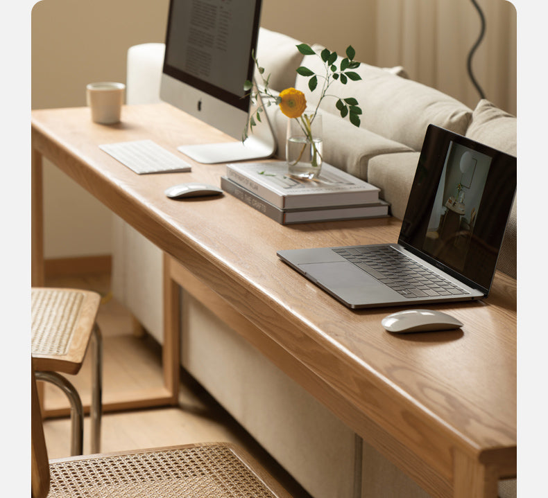 Solid Oak and Poplar Wood Office Desk - Long Executive Workstation for Home & Office - Perfect for Remote Work, Study, and Professional Workspaces