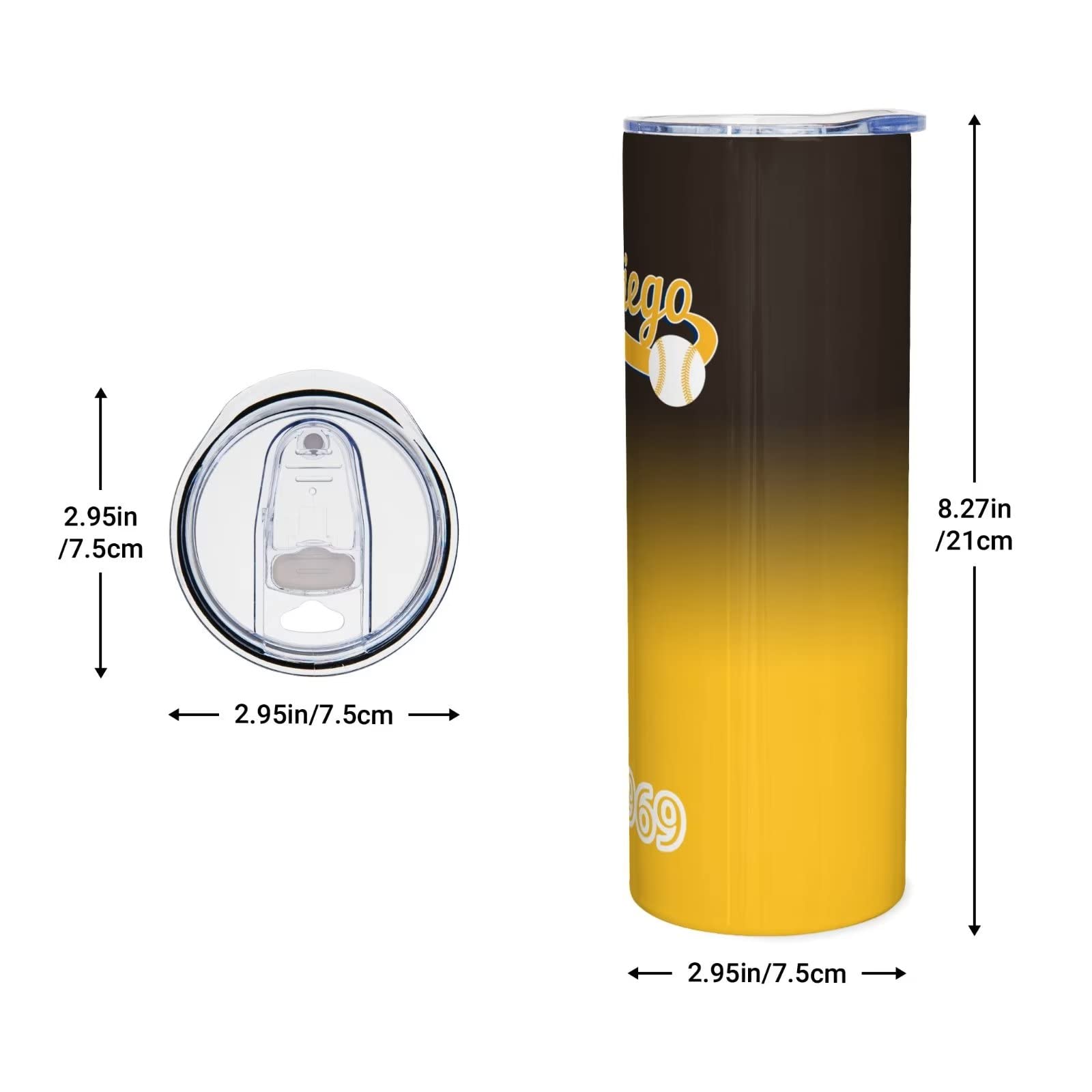 EBBUGAS San Diego EST 1969 20oz Stainless Steel Insulated Tumbler - Skinny Straight Travel Coffee Mug for Sports, Office & Outdoor - Classic Collection Gift for Men, Women & Fans (Perfect for Coffee, Tea & Cold Beverages)