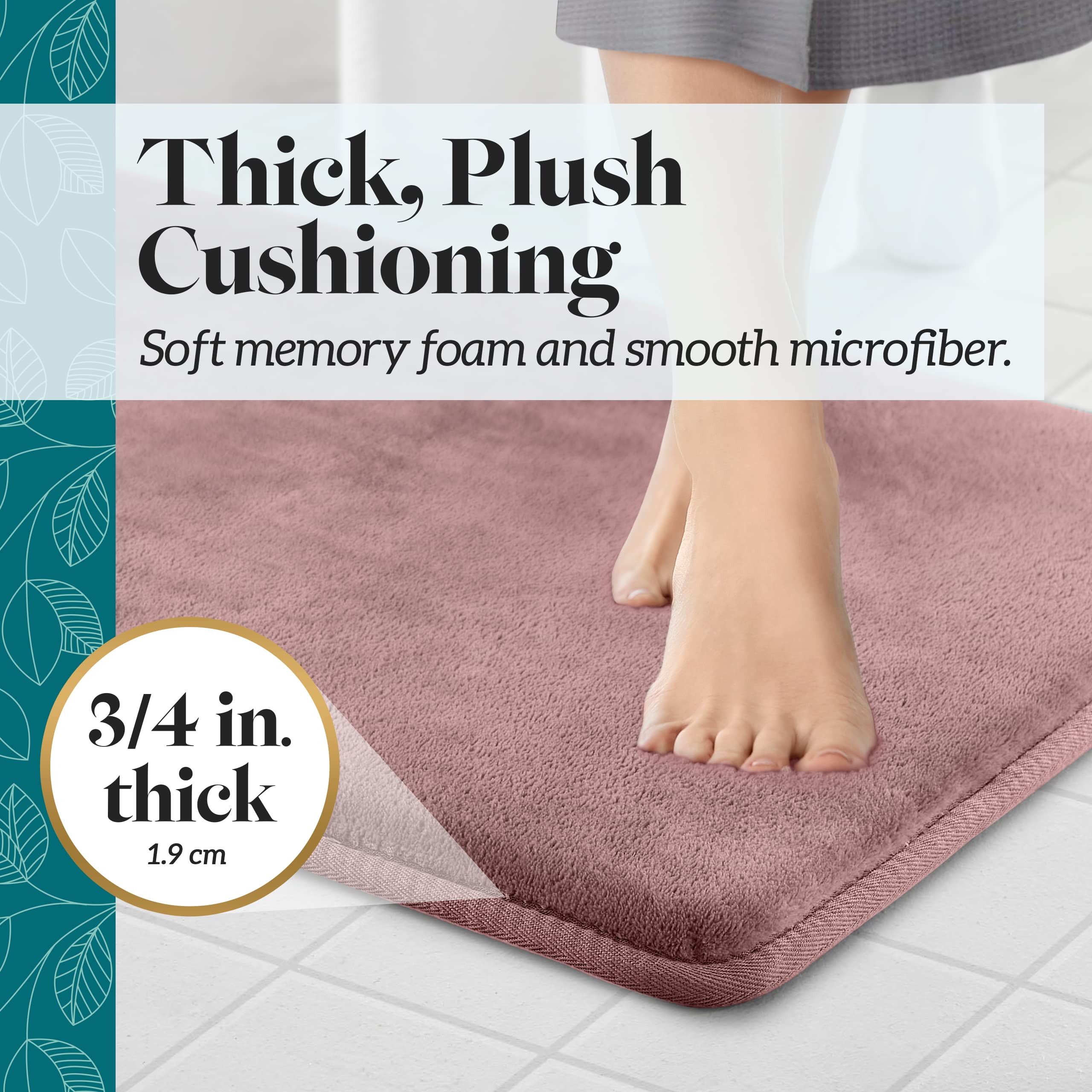 Genteele Memory Foam Bath Mat - Super Soft Non-Slip Absorbent Velvet Bathroom Rug (60x17 Inches, Mauve) for Shower, Bathtub & Bathroom Floor Comfort