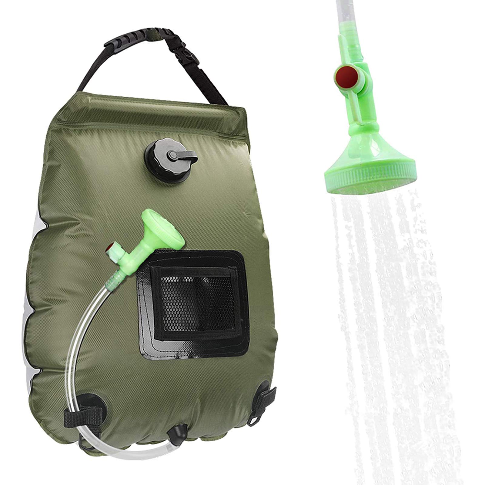 ALLWIN 5 Gallon Solar Powered Camping Shower Bag - Portable 20L Outdoor Shower with Removable Hose & Adjustable Shower Head - Perfect for Camping, Hiking, Beach Trips & RV Travel