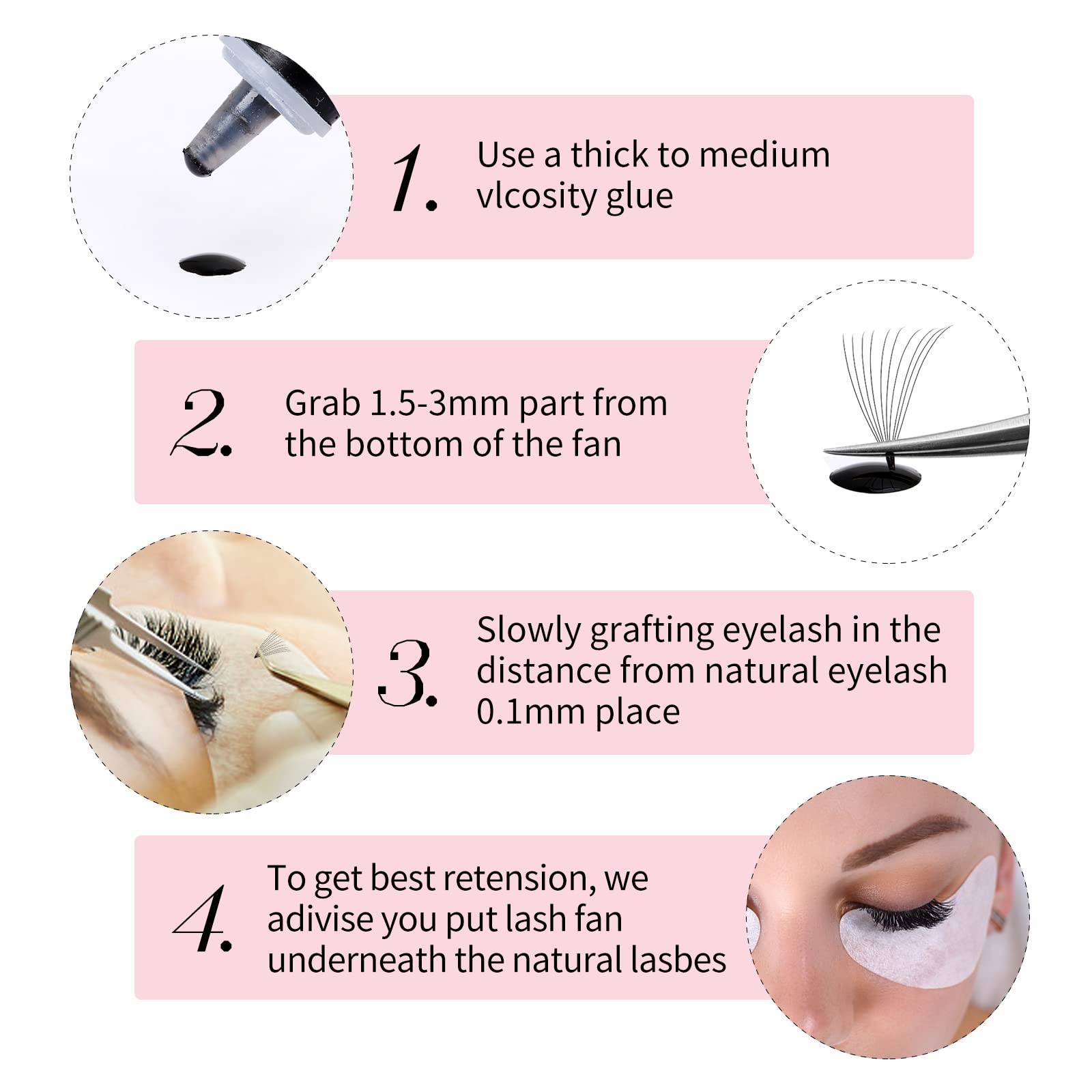 10D Premade Volume Eyelash Extensions - 1000 Mixed Tray with D Curl Thin Base (0.07D, 15-20mm) | Pointed Handmade Loose Fans for Professional Salon & Home Use