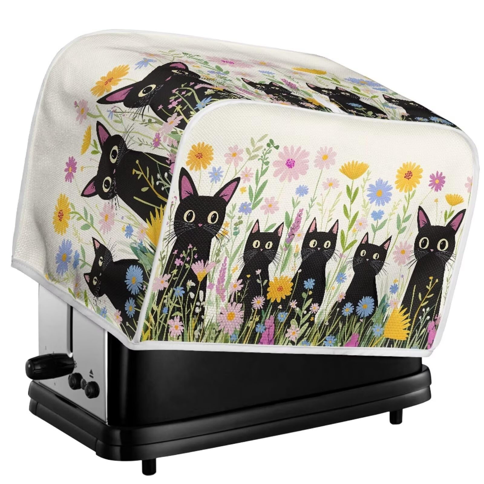 Black Cat Printed Toaster Cover - Dustproof & Fingerprint Resistant Kitchen Appliance Protector, Floral Design Microwave & Toaster Oven Cover - Cute Kitchen Decor Accessory for Home Baking & Coffee Station
