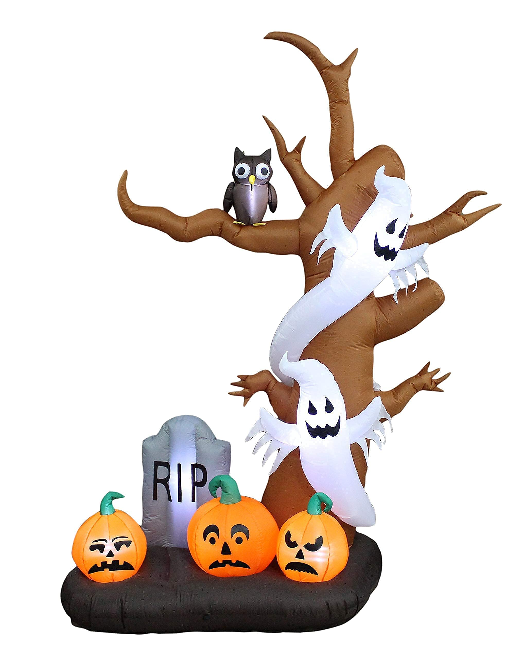 12ft Inflatable Skeleton Horse & 9ft Haunted Tree Halloween Decorations Bundle - Spooky Ghost, Skull, Pumpkin, Owl & Tombstone with Lights for Outdoor Party Decor