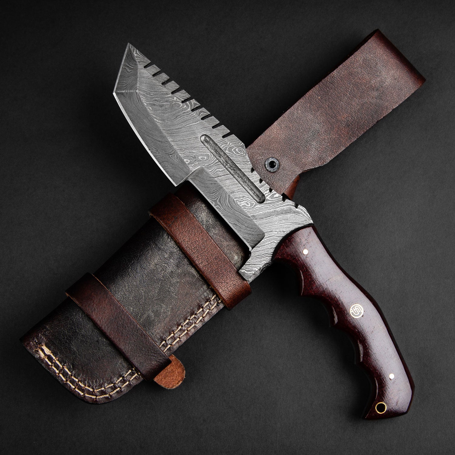 Handmade Damascus Steel Warrior Tanto Knife with Brown Micarta Handle - Japanese Style Tactical Blade for Outdoor Survival, Camping & Collection