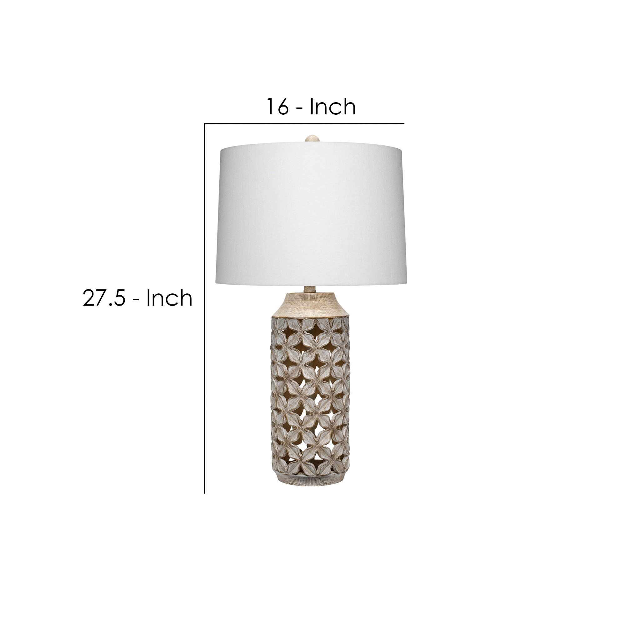 Benjara White and Gray Resin Table Lamp with Geometric Cutouts - Modern Home Decor for Living Room, Bedroom & Office Lighting