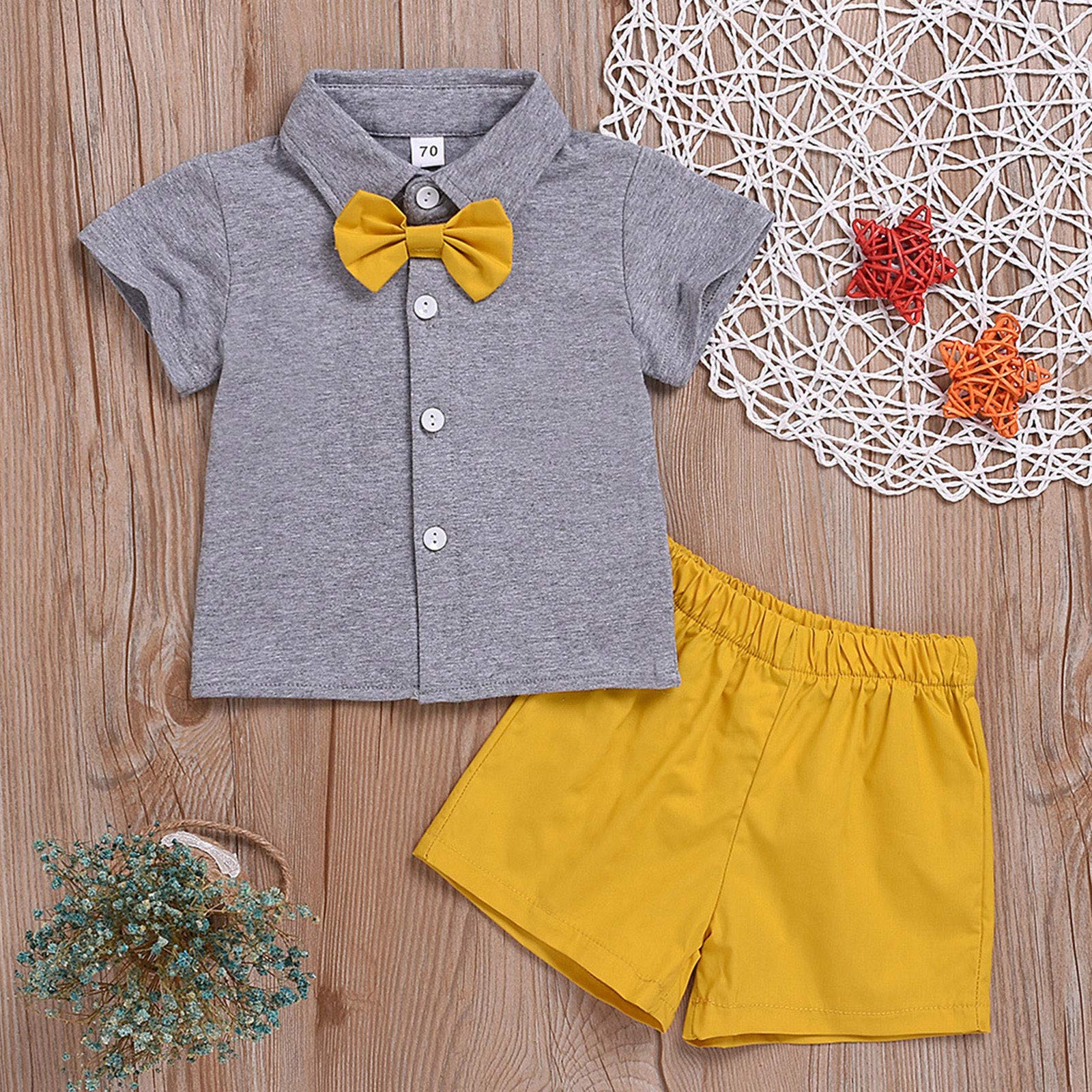 Toddler Boys' Summer Outfit Set - Button Down Blouse & Shorts with Bow Tie | Gentlemen Style Casual Wear for Kids | Perfect for Parties, School & Family Photos