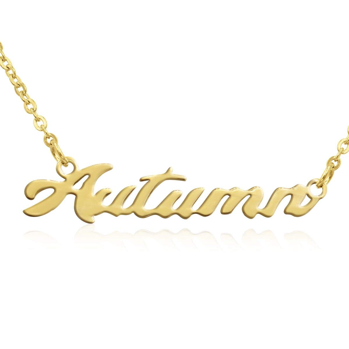 Custom Gold Tone Name Necklace for Women - 18 Inch Chain Personalized Name Plate Pendant | Perfect Gift for Birthday, Anniversary & Mother's Day