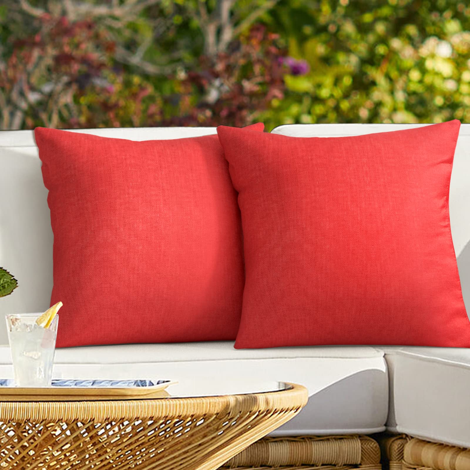 2 Pack Waterproof Outdoor Throw Pillow Covers - 18x18 Inch Red Farmhouse Decorative Cushion Cases for Patio, Garden, Sofa & Home Decor - Weather Resistant for All Seasons Use