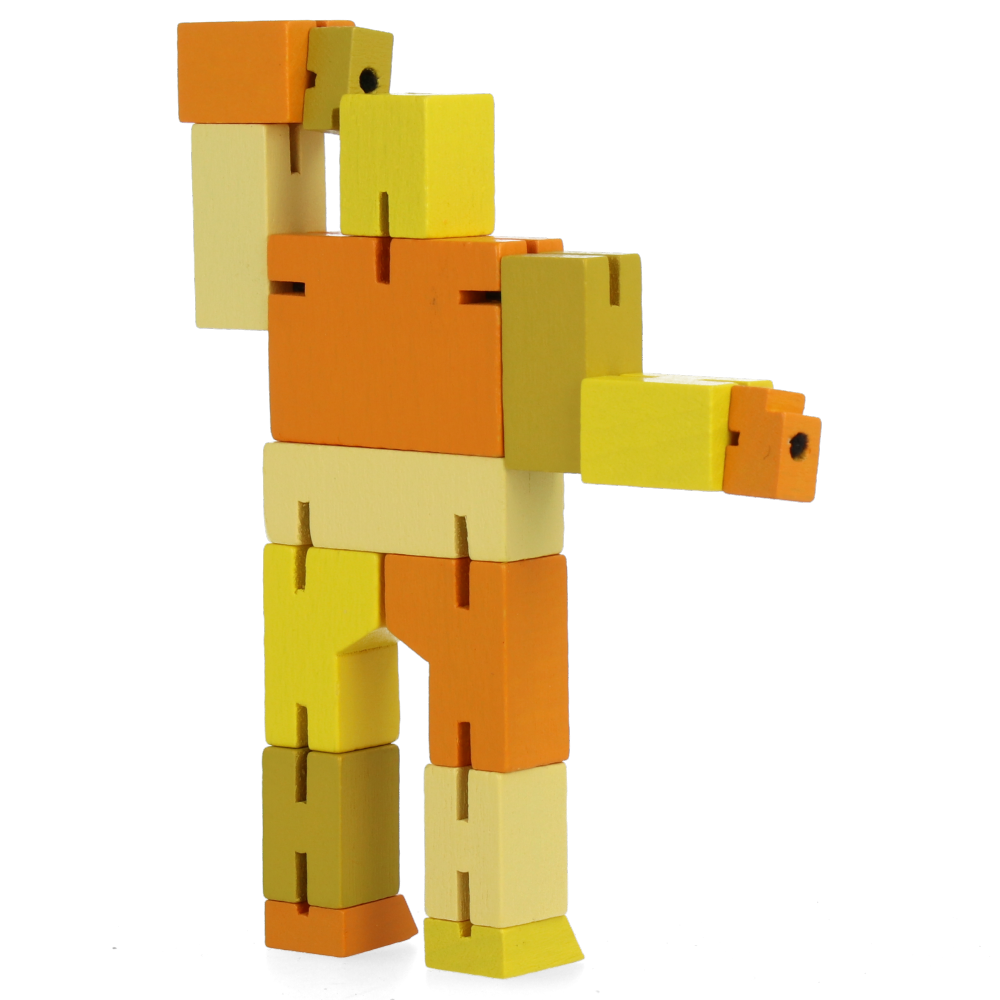Original Cubebot Micro Yellow Multi-Jointed Wooden Robot Toy - Fun Desk Decor & Stress Relief for Kids & Adults - Perfect for Office, Home, and Gift Giving