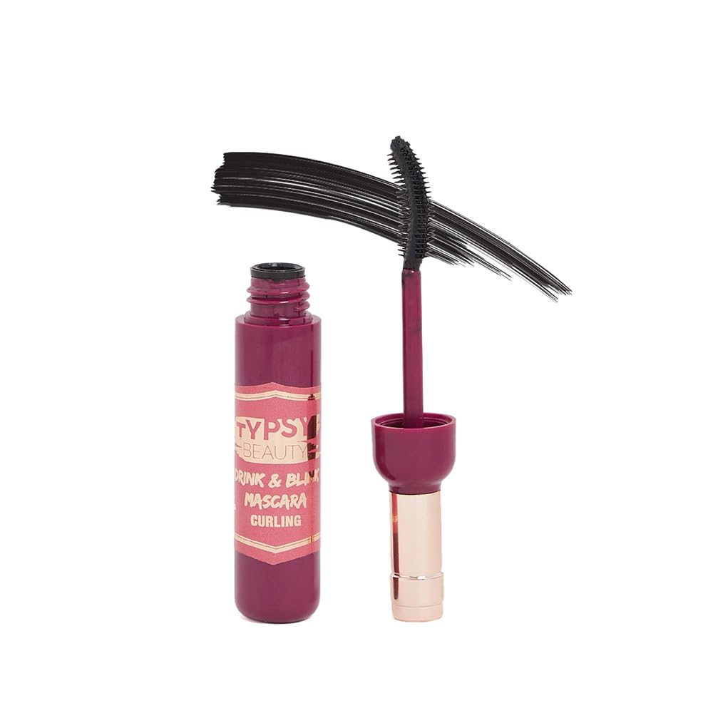 Typsy Beauty Drink & Blink Curling Mascara - Intense Black, Extreme Curling with Flexible Silicone Wand for Clump-Free Volume & False Lash Effect | Longwear, Paraben & SLS Free (9g) | Perfect for Day to Night Makeup, Parties & Special Occasions