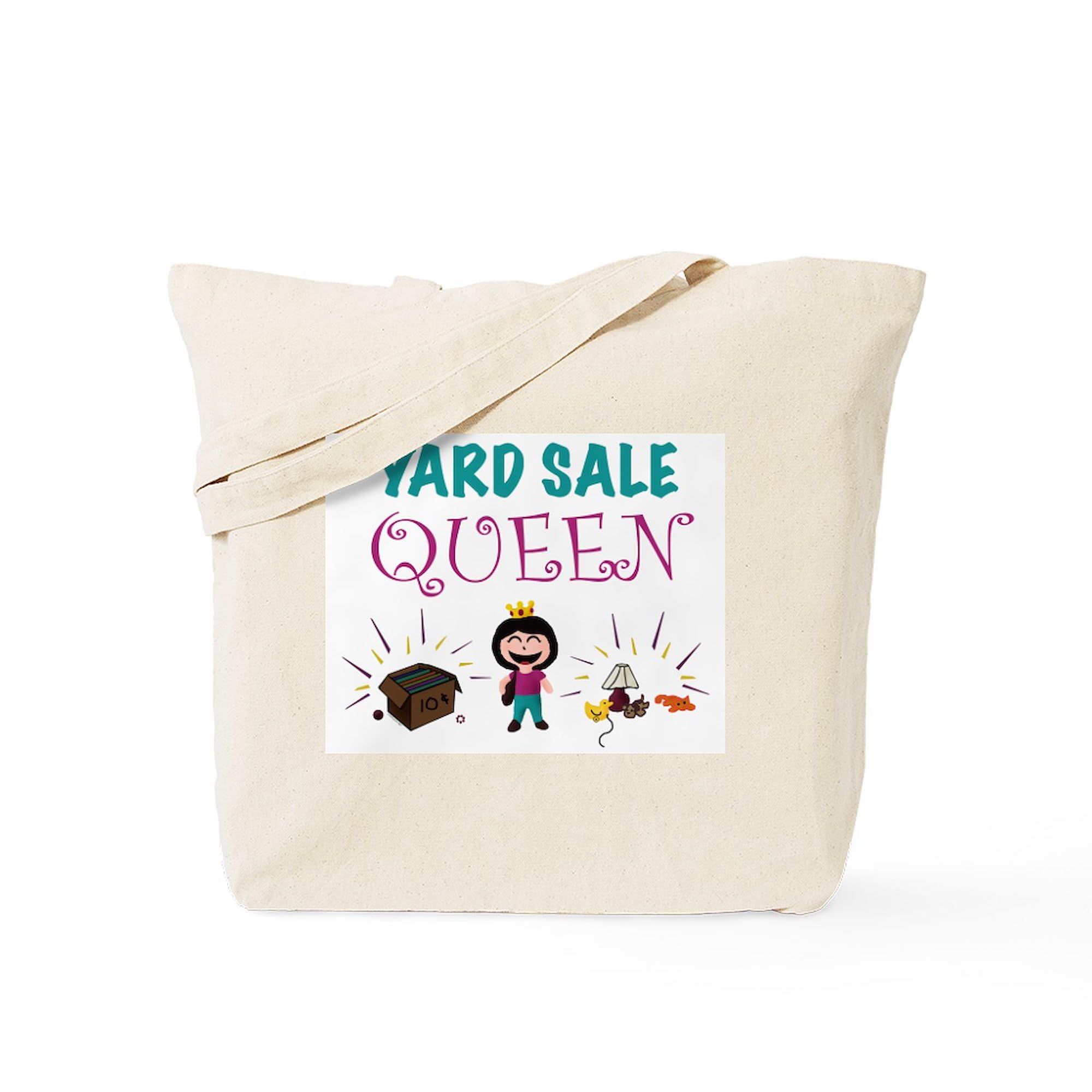 Yard Sale Queen Tote Bag - Natural Canvas Reusable Shopping Bag for Groceries, Beach Trips & Farmers Market
