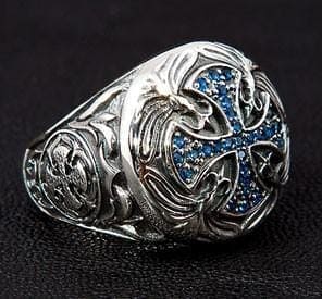 Blue Sapphire Medieval Cross Sterling Silver Ring for Men & Women - Gothic Jewelry, Unique Gift for Christmas, Wedding, Anniversary & Everyday Wear