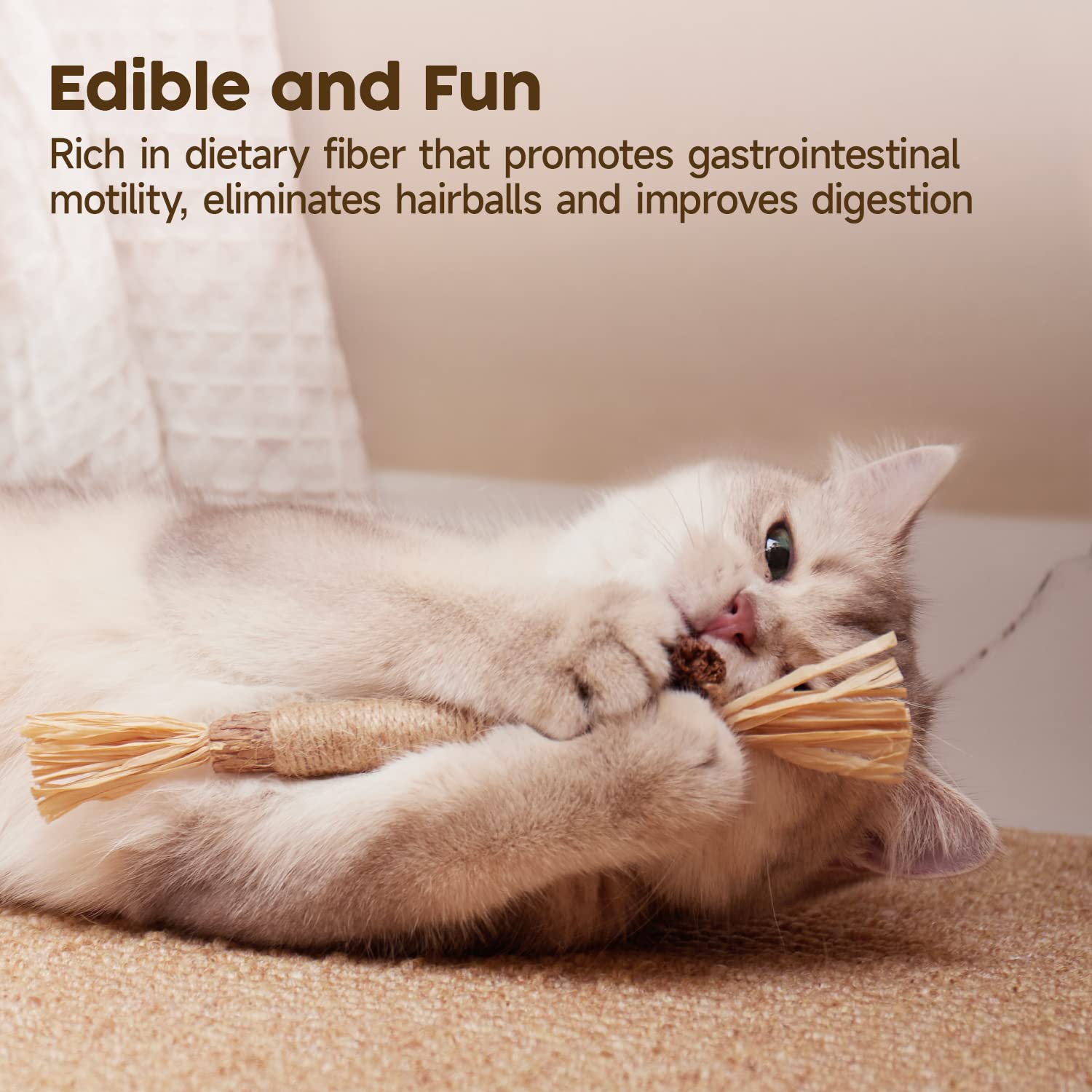 Potaroma 3 Pack Natural Silvervine Sticks for Cats - Catmint Silvervine Blend Chew Toys, Teeth Cleaning & Dental Care Treats, Edible Kitty Lick Sticks for Kittens, Perfect for Indoor Play & Stress Relief
