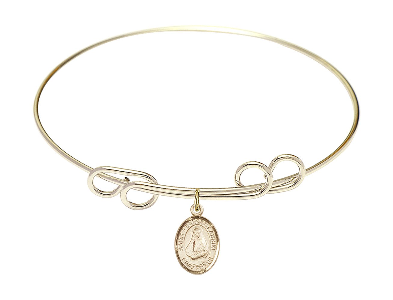 F A Dumont 8 Inch Round Double Loop Bangle Bracelet with St. Frances Cabrini Charm - Elegant Religious Jewelry for Women, Gift for Baptism, First Communion & Faith-Based Occasions