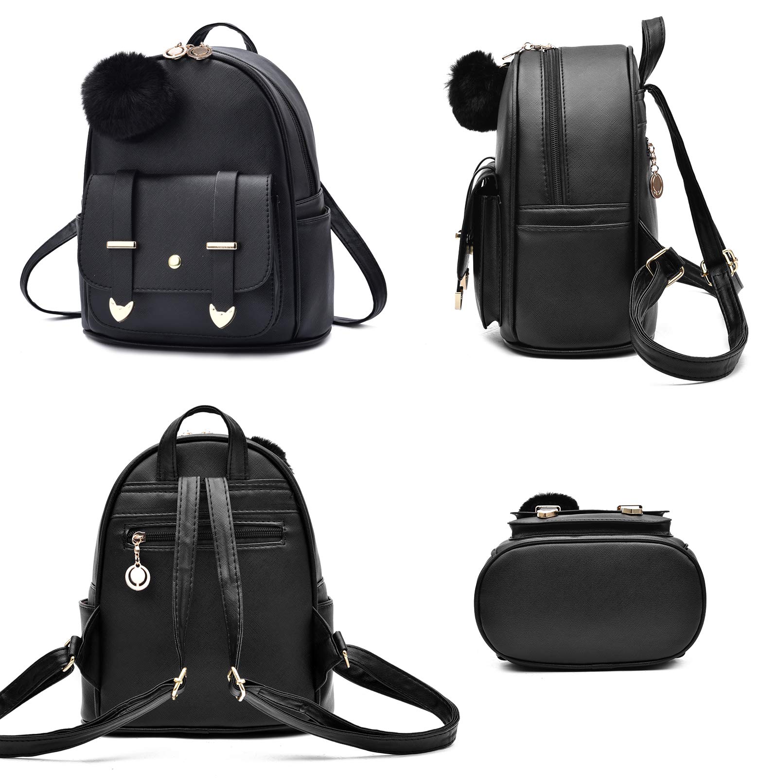 **IHAYNER Girls Fashion Backpack - Mini Backpack Purse for Women & Teens, PU Leather Pompom Shoulder Bag - Perfect for School, Travel & Daily Use**